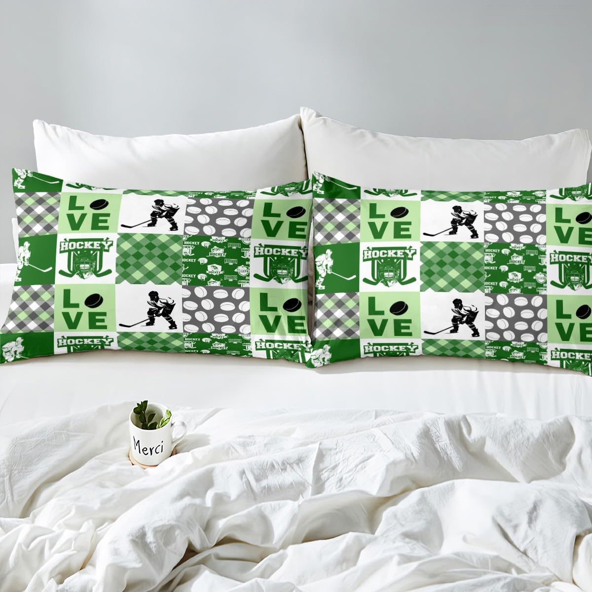 Erosebridal Ball Sports Hockey Twin Bed Sheet Set Green