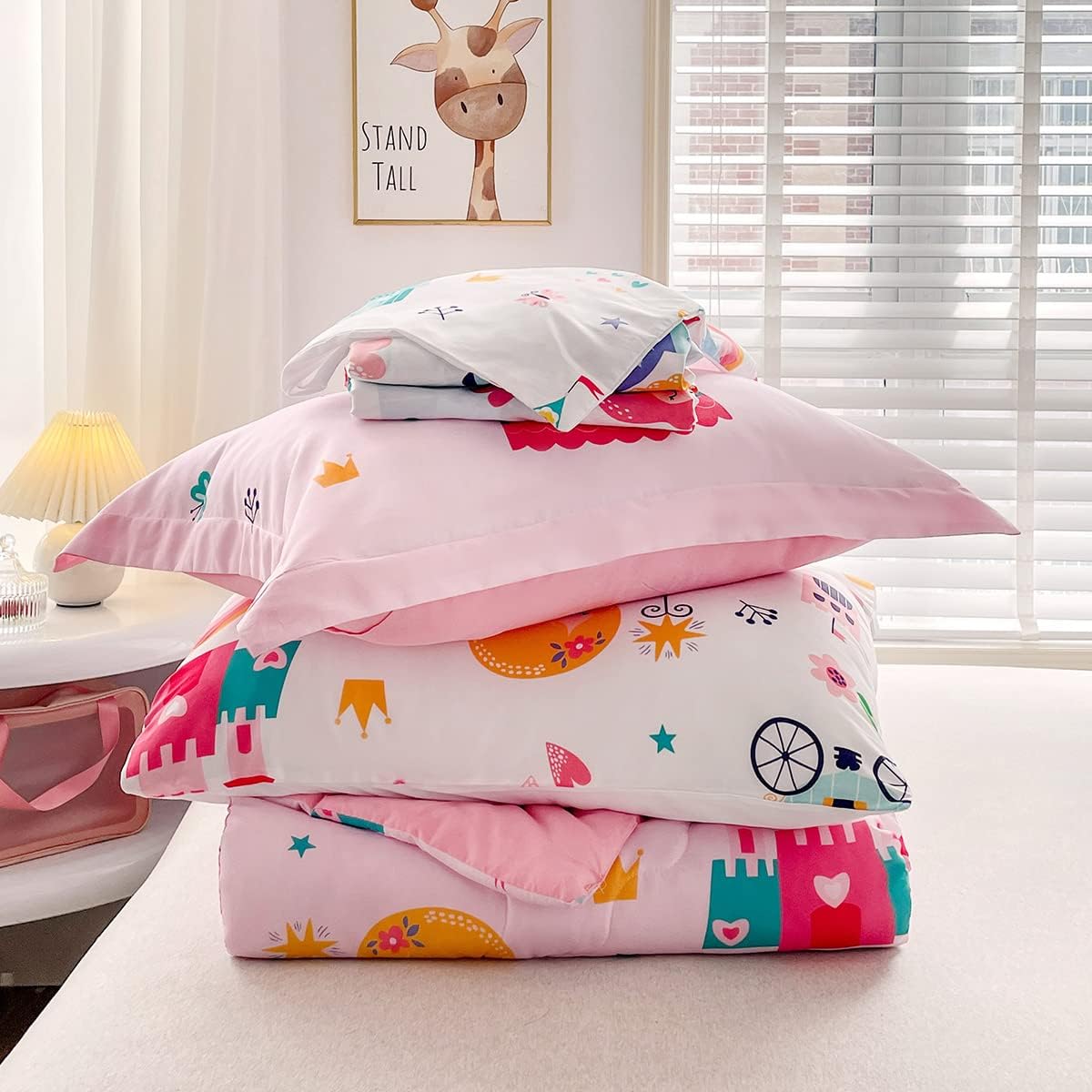 Wajade Kids Pink Princess Comforter Set Bed in a Bag