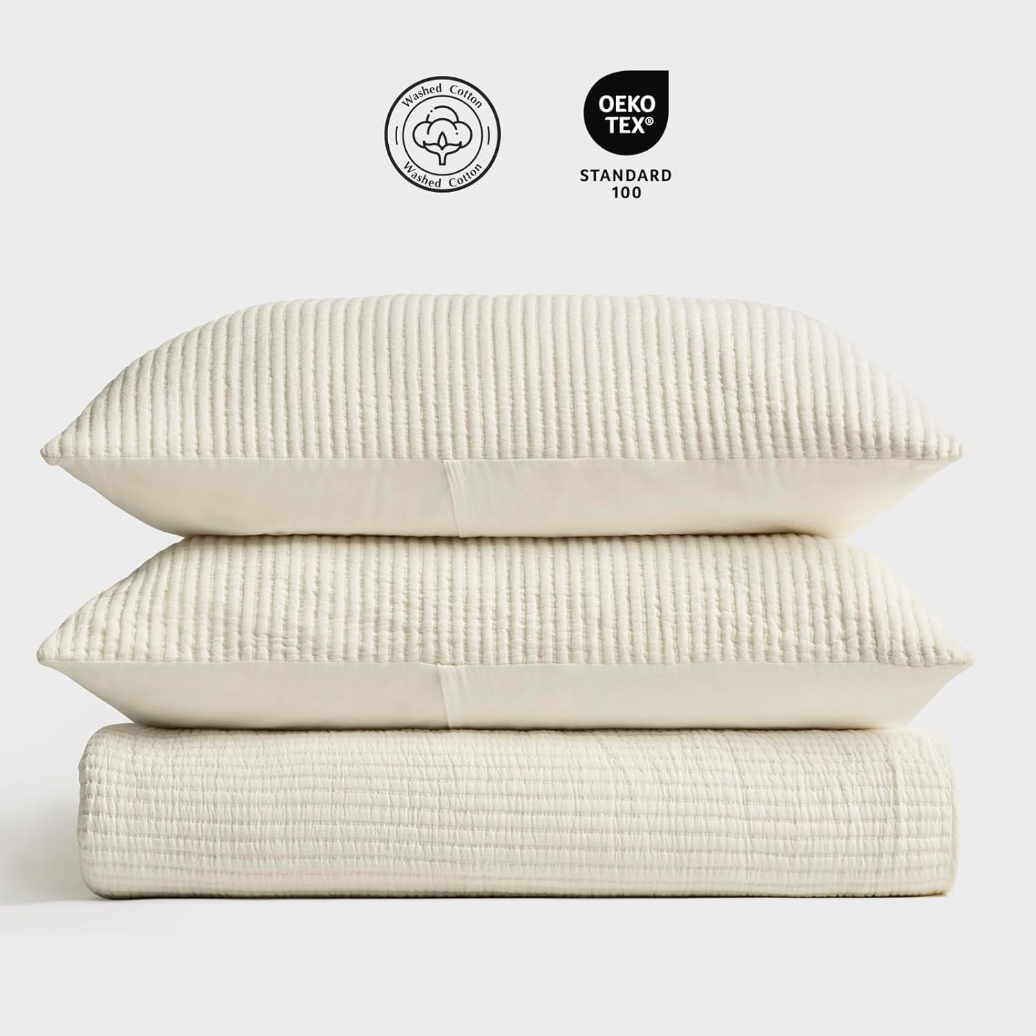 EvergraceHome Cotton Coverlet Set Full Queen 3 Pieces Eggshell Cream