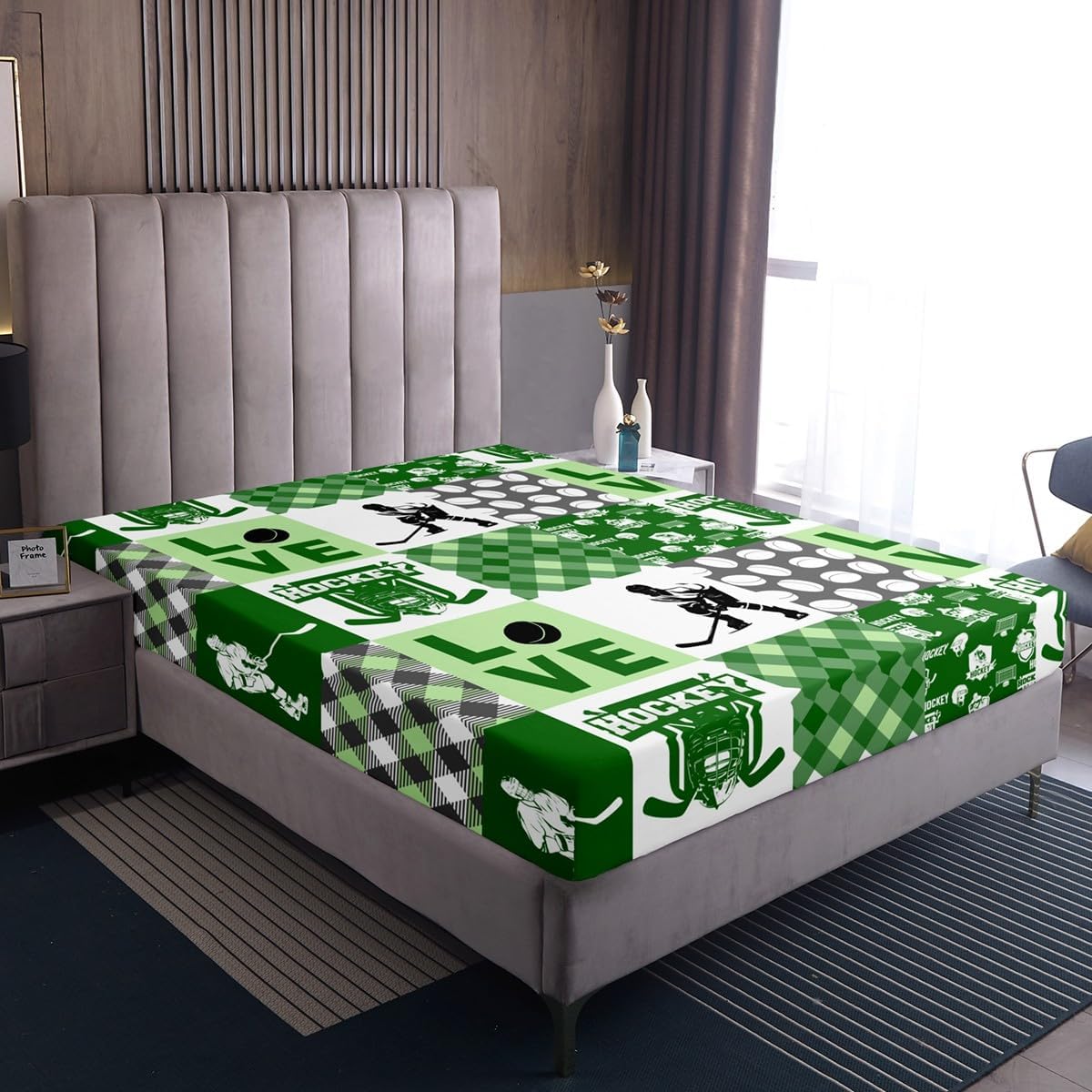Erosebridal Ball Sports Hockey Twin Bed Sheet Set Green