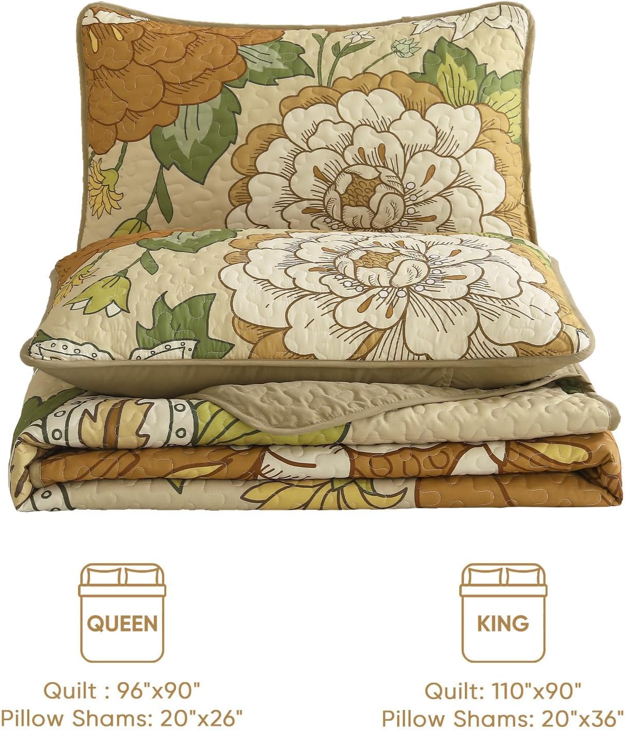 DJY Boho Floral Quilt Set King Size
