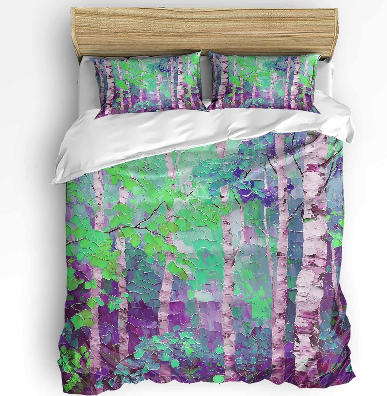 3-Piece Queen Duvet Cover Set with Zipper Soft Purple Green Botanical Print