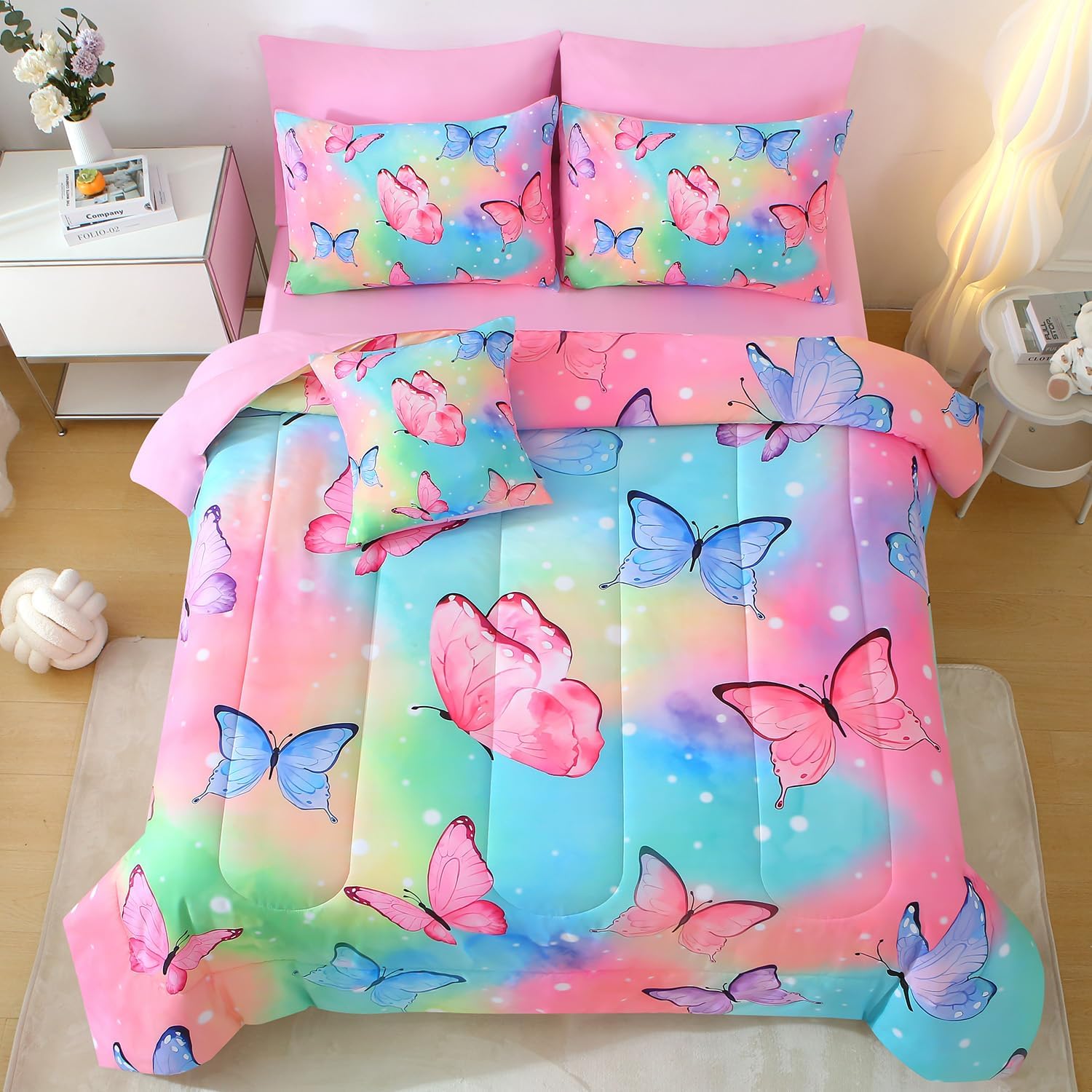 JQinHome 6 Pc Twin Rainbow Butterfly Comforter Set 1