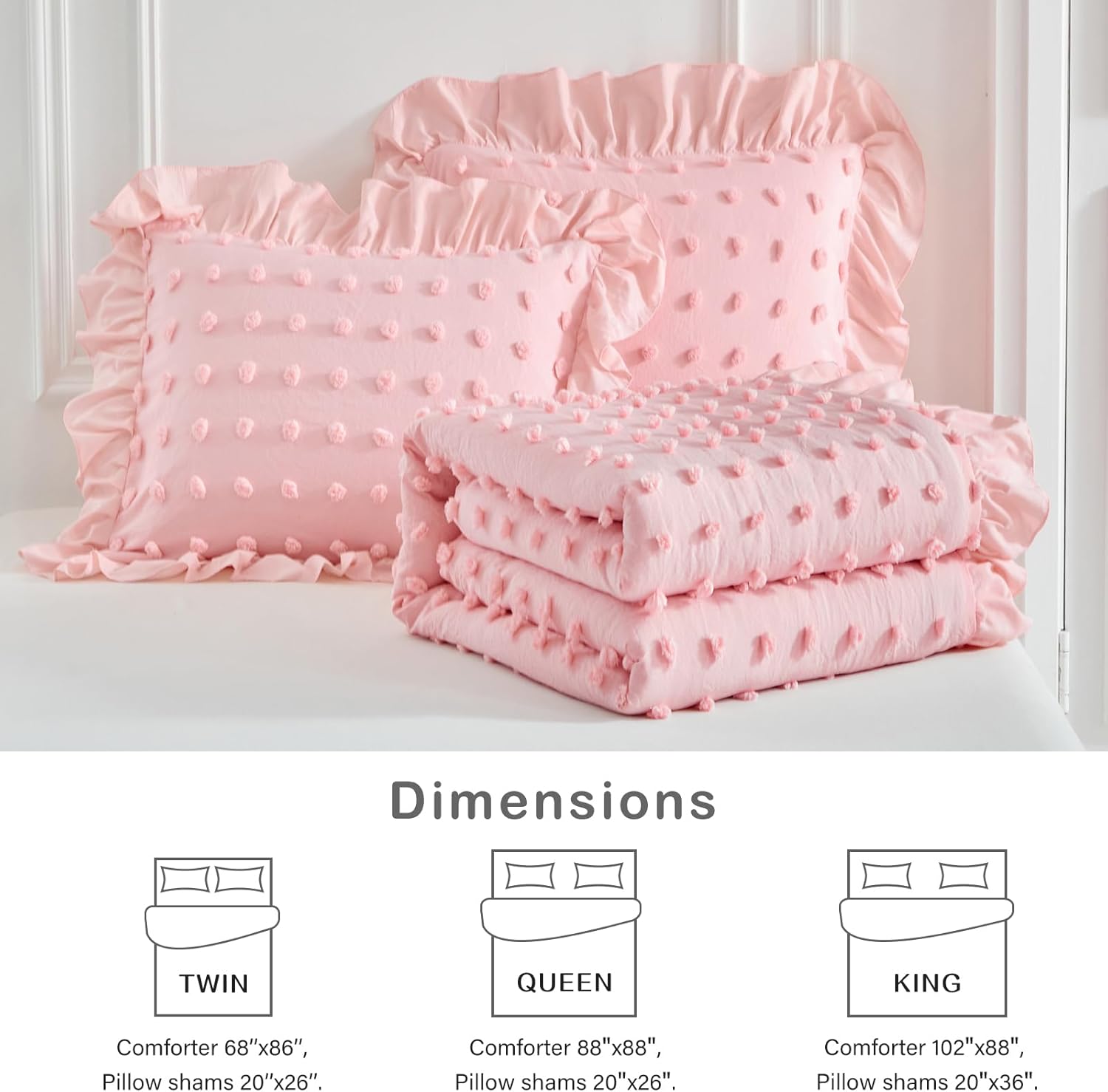 Flysheep Tufted Dots Ruffle Comforter Set Twin