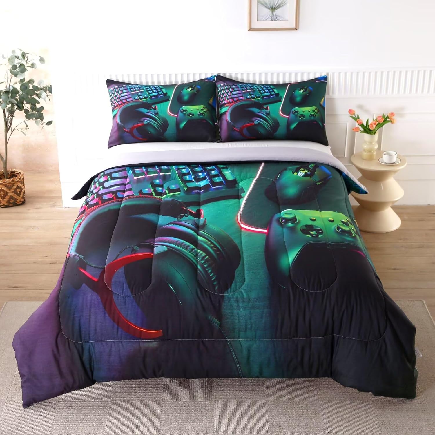 GRAT TIOC Gamer Comforter Set for Teen Boys 3 Piece