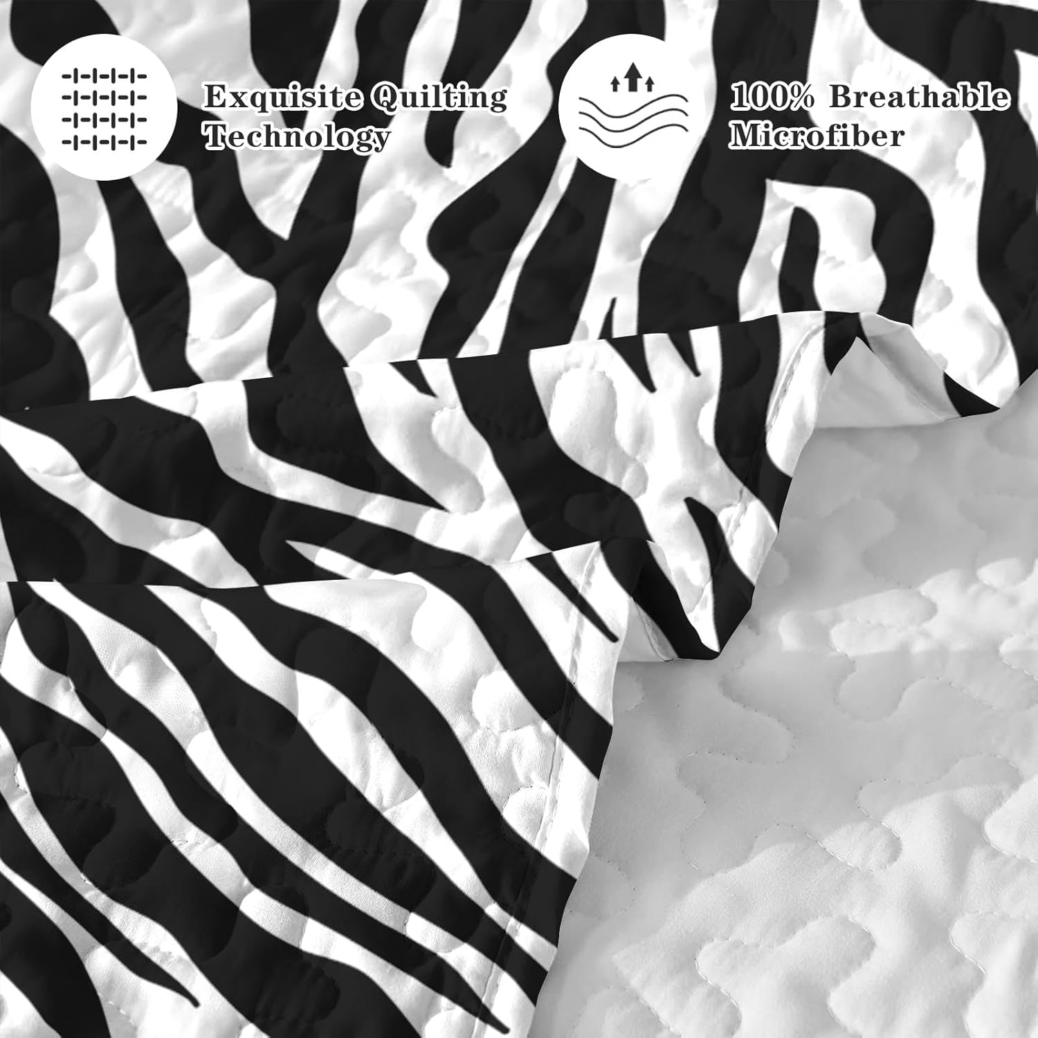 Pamnest Zebra Stripe Quilt Set 3 Pcs Full Queen 1