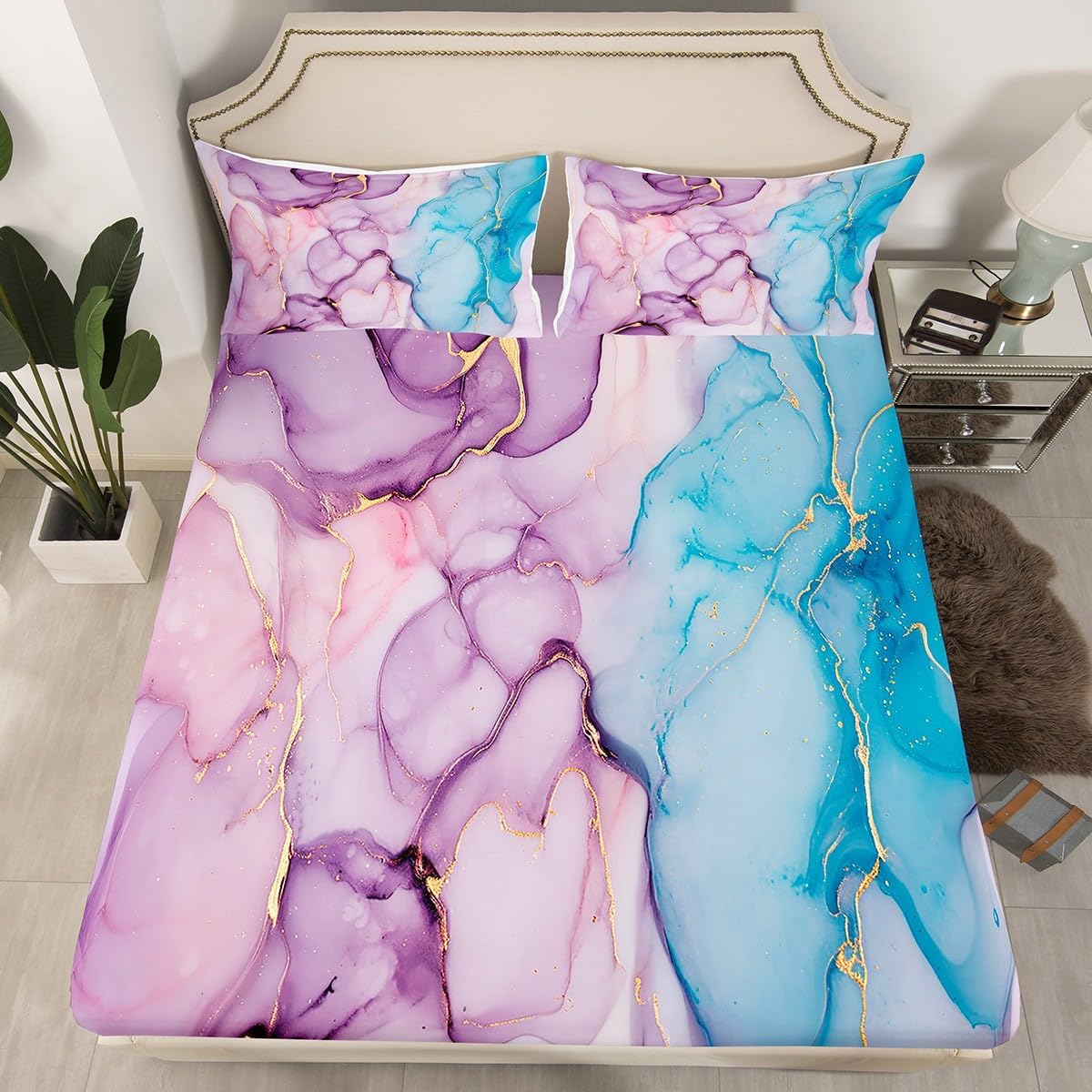 Feelyou Marble Design Bed Sheet Set TwinXL 2Pcs