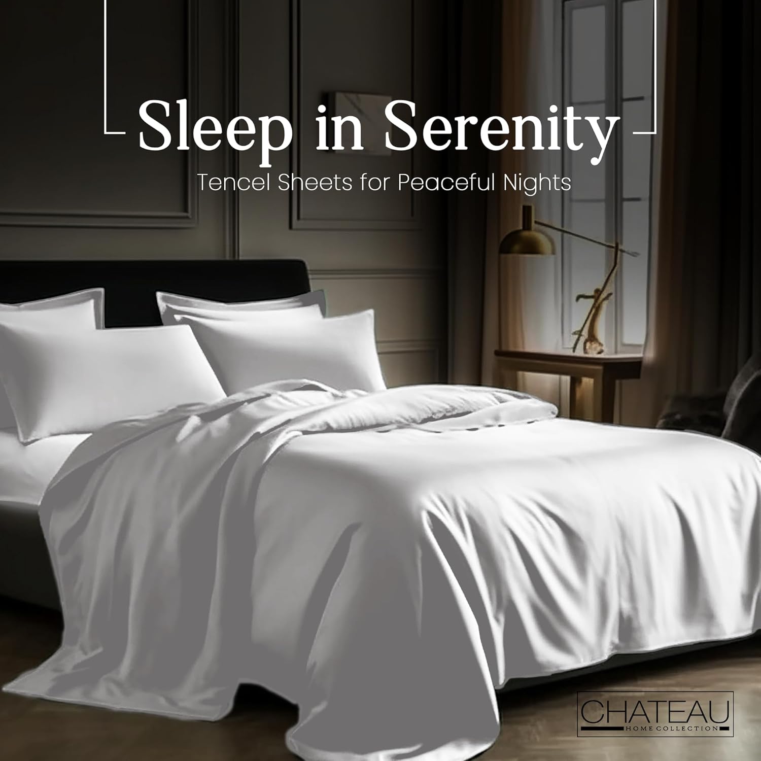 CHATEAU HOME COLLECTION Queen Sheet Set with Tencel 300 Thread Count Dark Grey