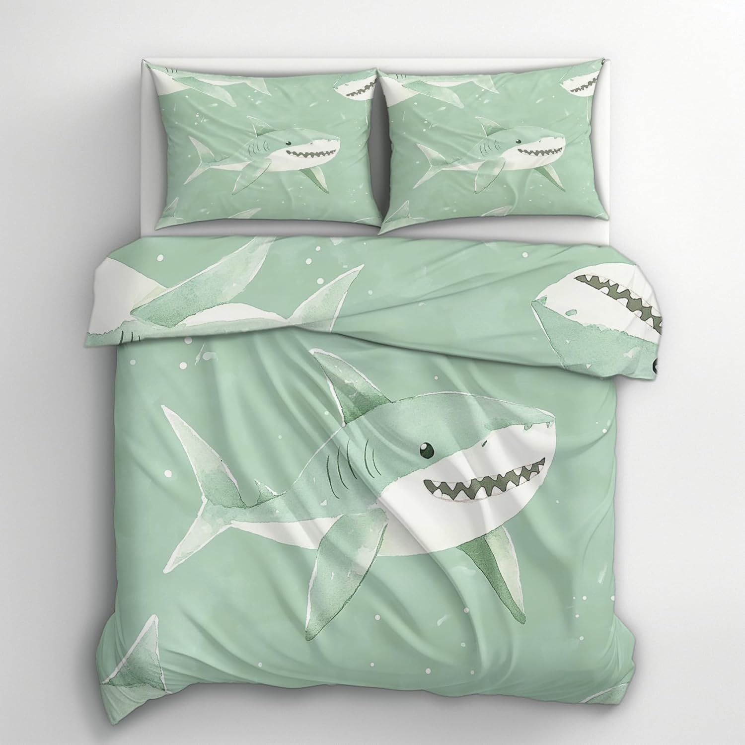 Twin Duvet Cover Shark - Cartoon Animal Kids Bedding Set 3 Piece