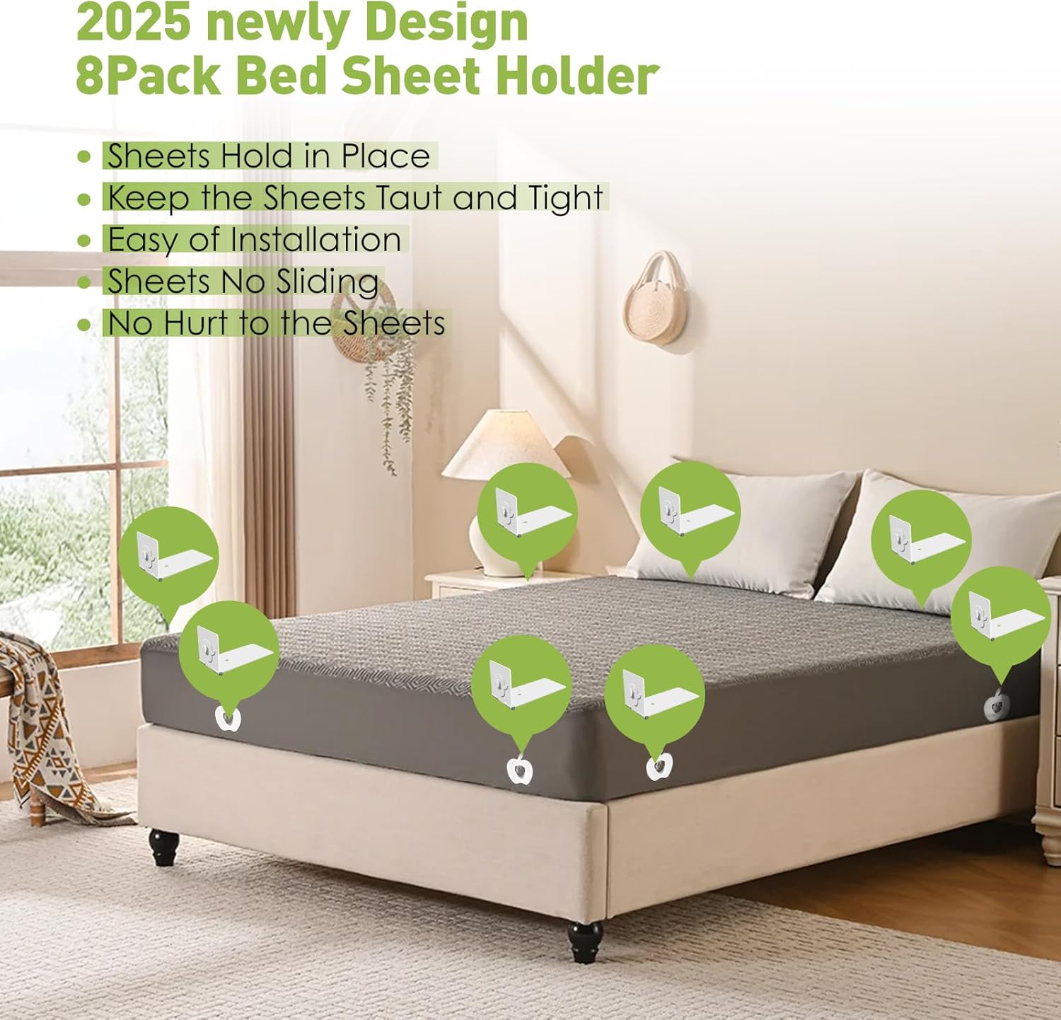 8 Pack ABS Sheet Holders with Lock Strips for Firm Tight Sheets