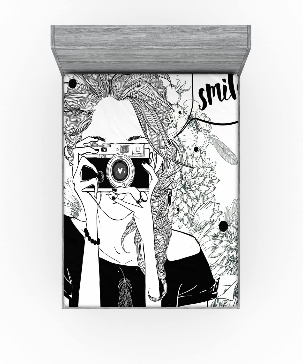 Ambesonne Smile Fitted Sheet - Sketchy Girl with Speech Bubble Pattern