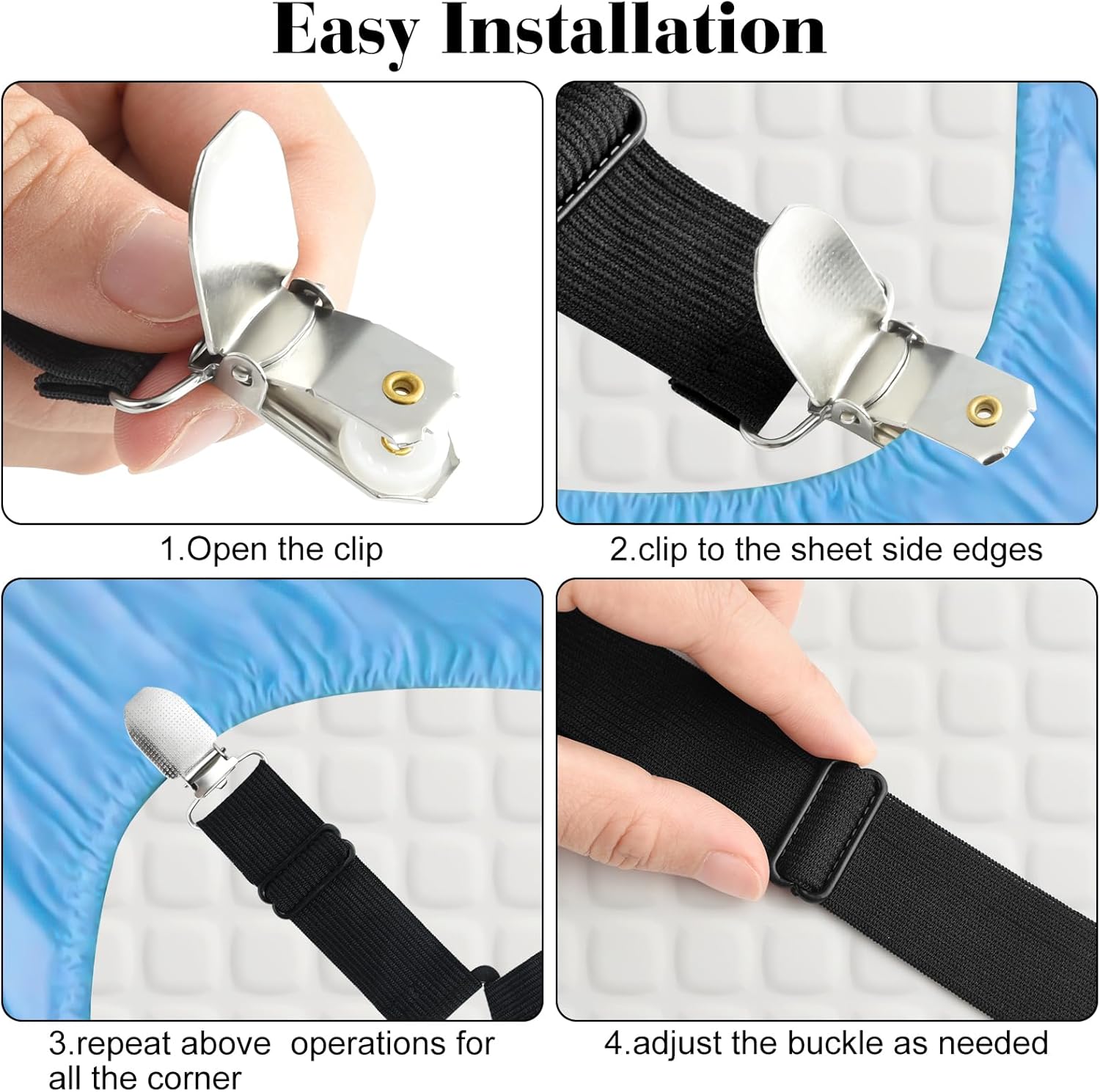 Morcheiong 4 Piece Sheet Straps Adjustable Fasteners for Beds Sofas Tablecloths