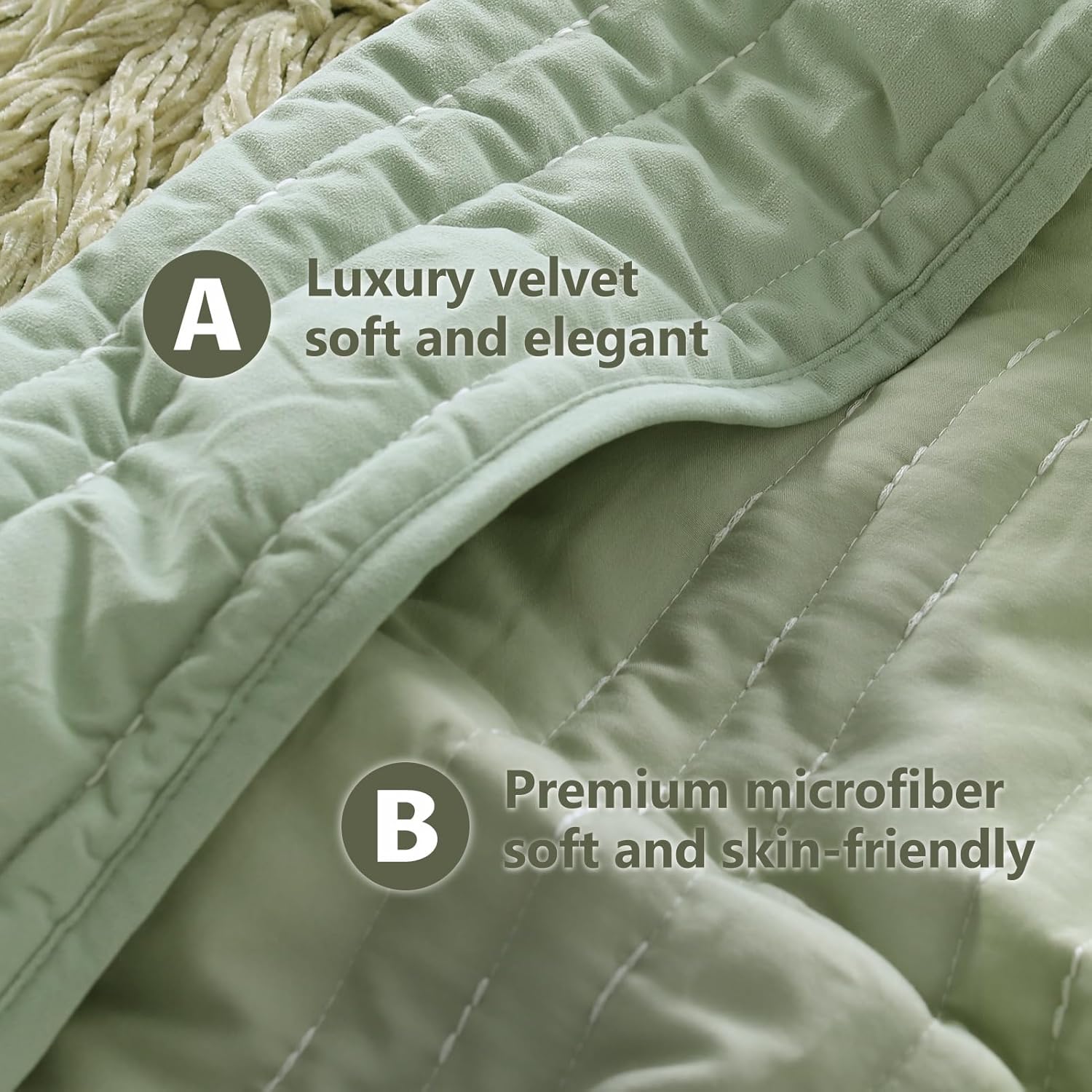 KASENTEX Sage Green Velvet Quilt Set 3 Piece 1