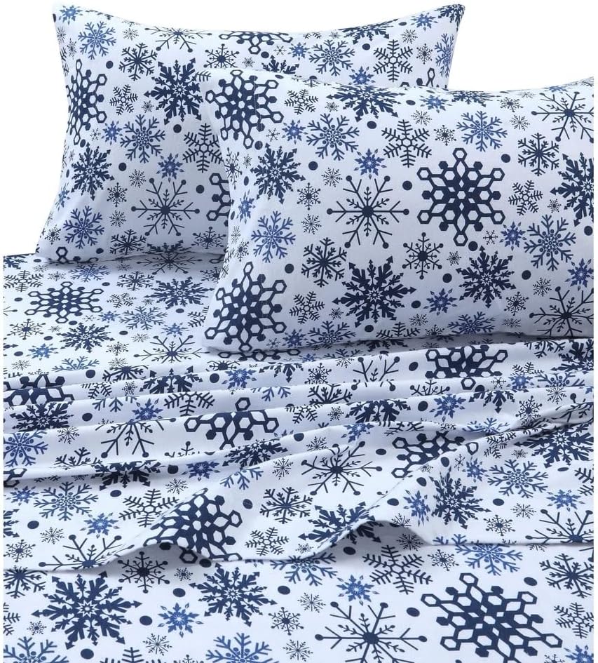 Tribeca Living 100 Cotton Flannel Sheet Set Queen Snowman NavyRed