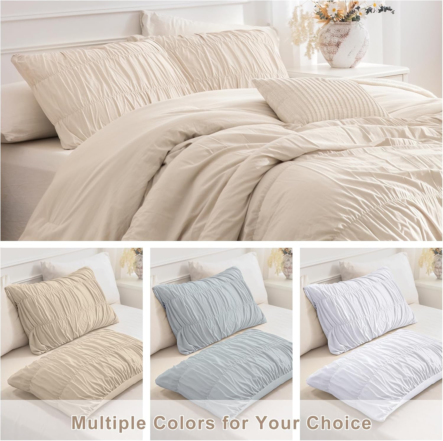 QSH Ruched Pillowcases Queen Size Set of 2