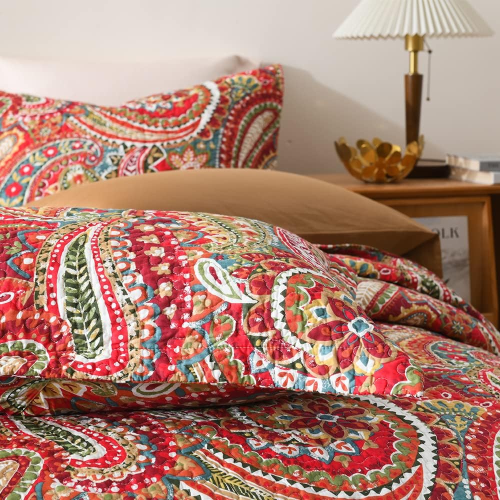 ENASAL Reversible Floral Paisley Bedspread Set Queen Size