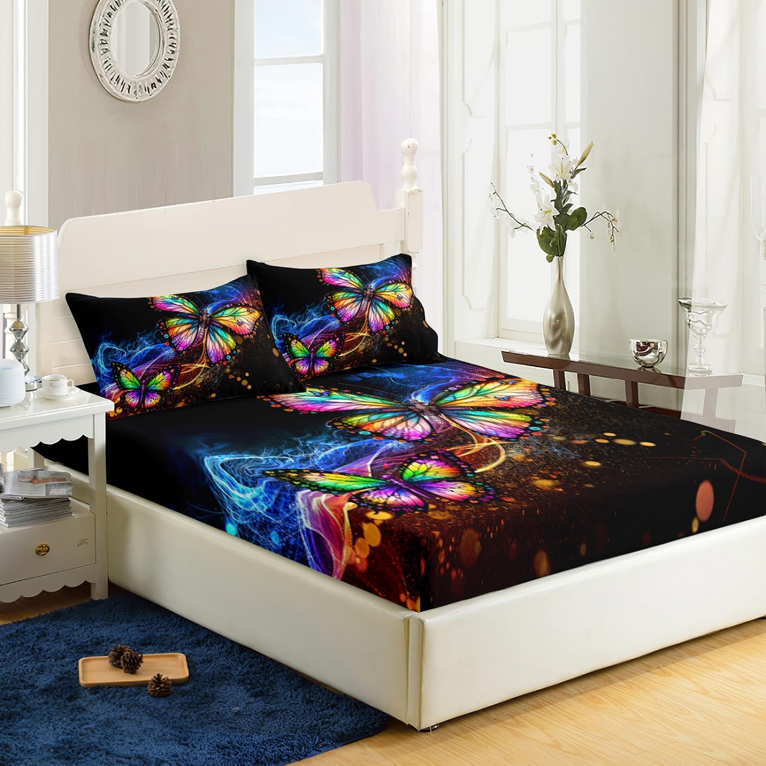 AILONEN Gradient Butterfly Twin XL Fitted Sheet Set 1