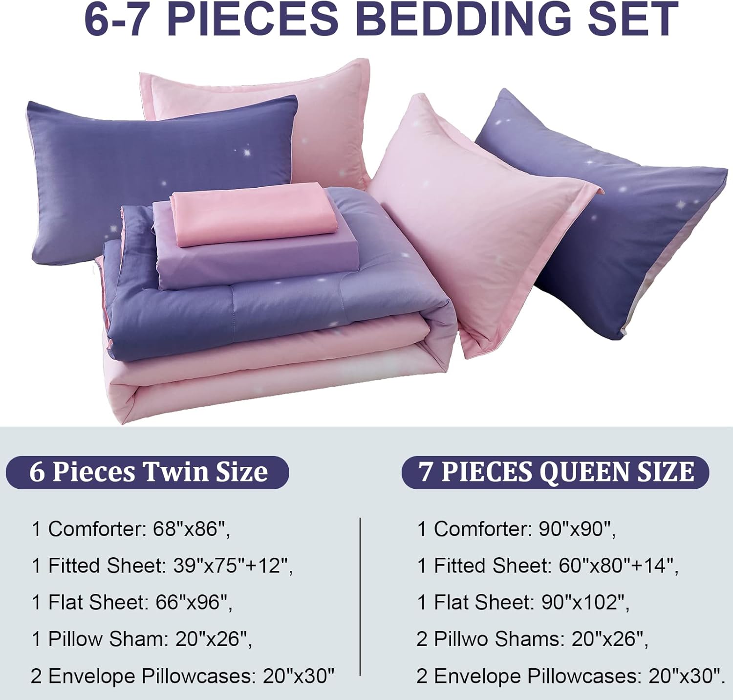 Dinjoy Girls Ombre Comforter Set 7 Piece Bed in a Bag