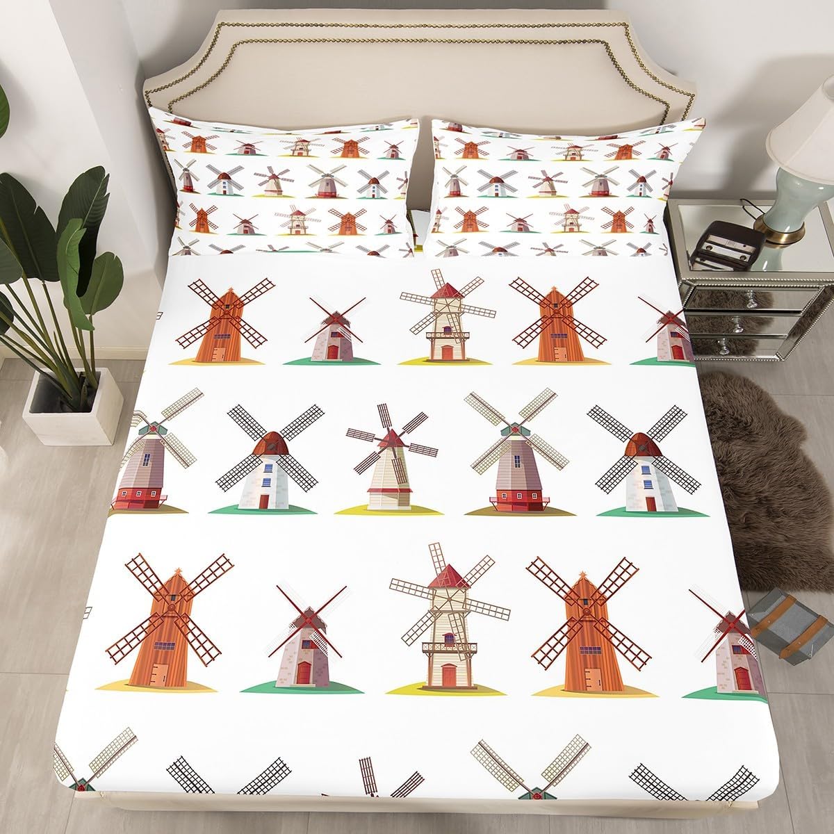 Erosebridal Wooden Windmill Bed Set for Kids Twin