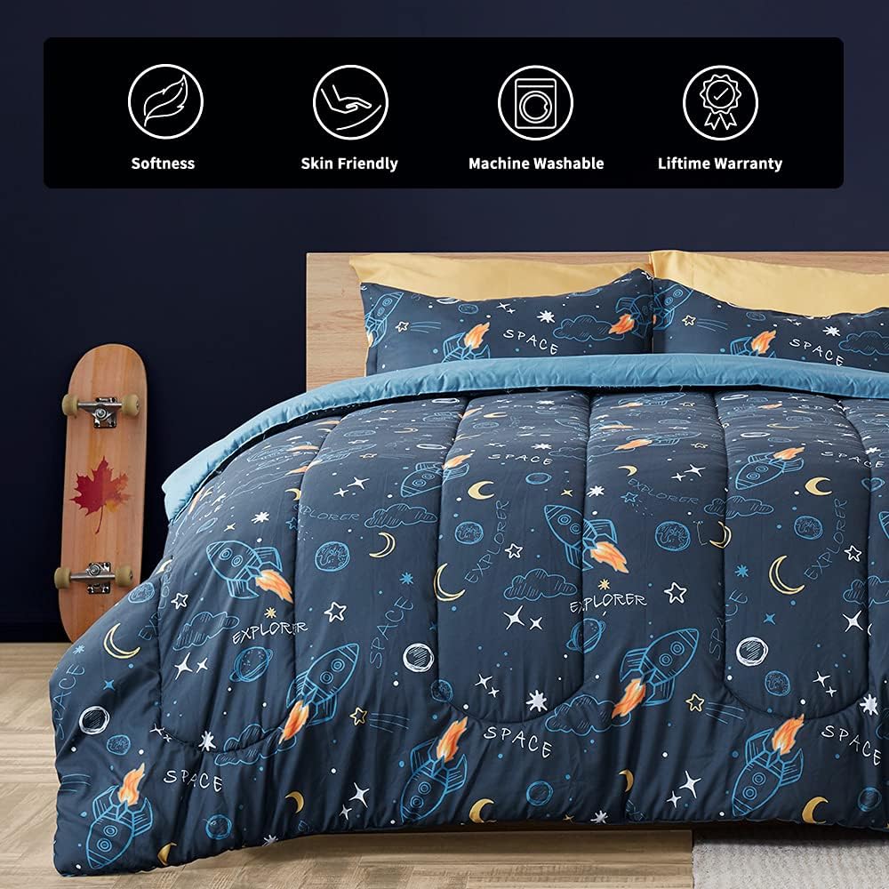SLEEP ZONE Space Rocket Kids Comforter Set