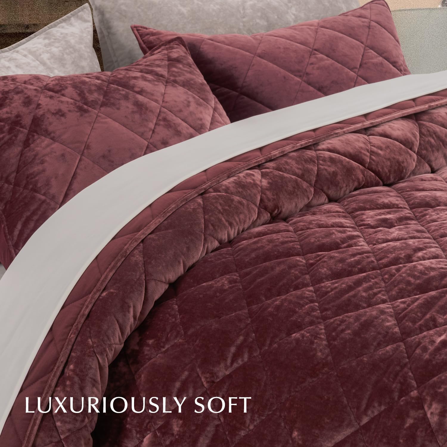 EVERGRACE Luxury Crushed Velvet Quilt Set Queen Size