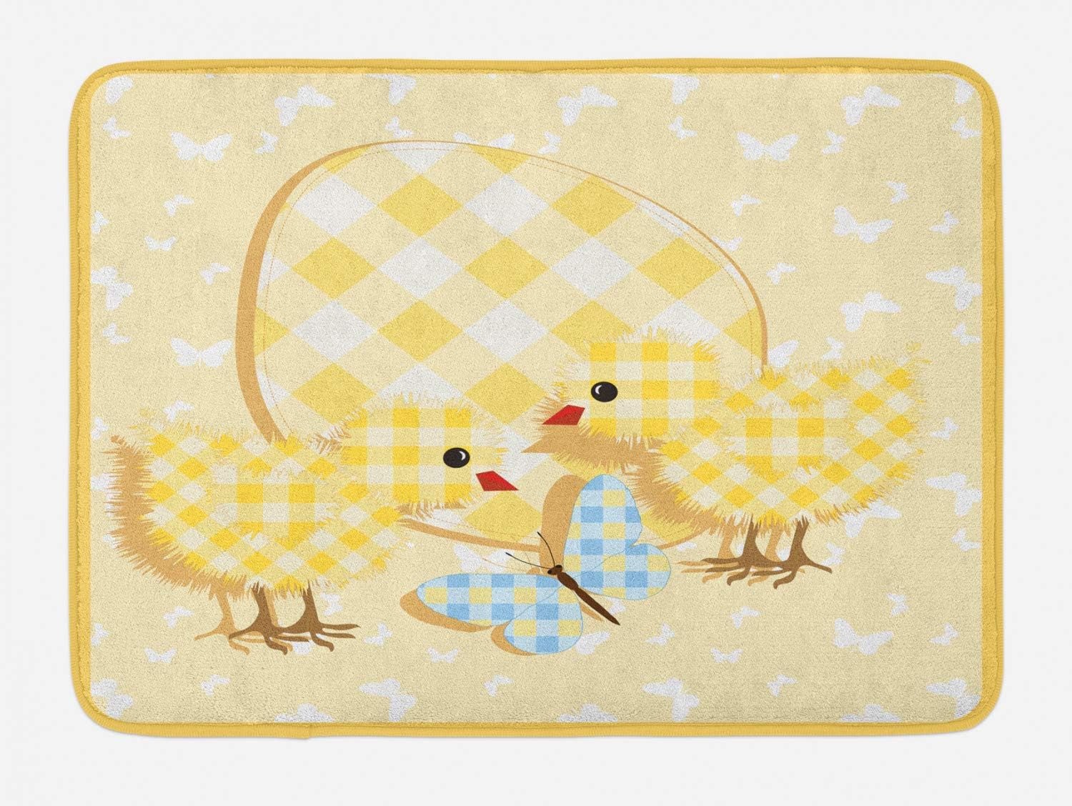 Ambesonne Cartoon Bath Mat with Plaid Pattern 1