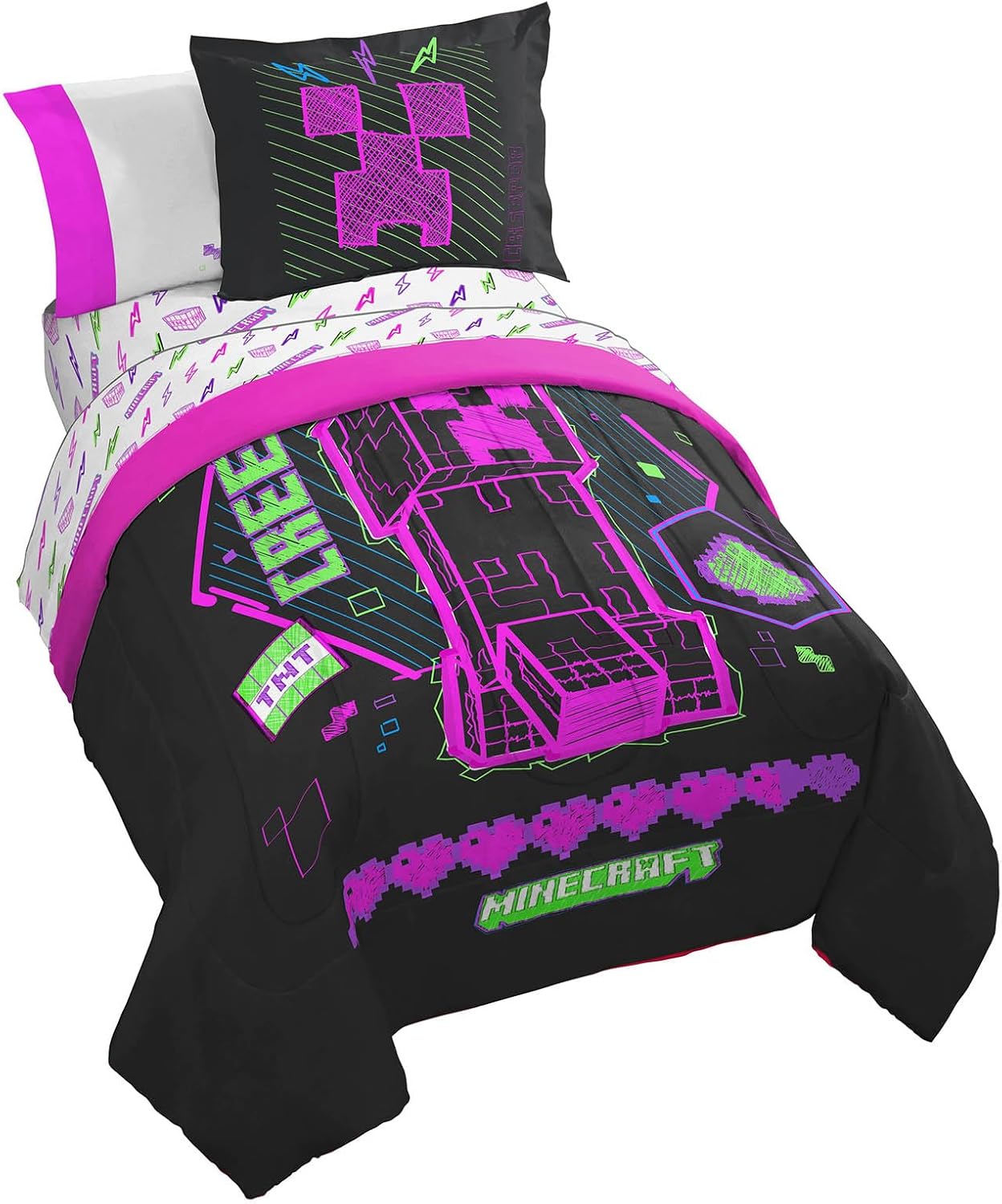 Minecraft Comforter Set - 7 Piece Neon Kids Bedding