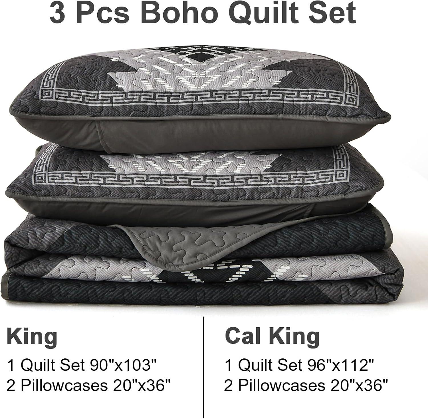 Dintszyayue Black Boho Quilt Set 3 Piece California King 1
