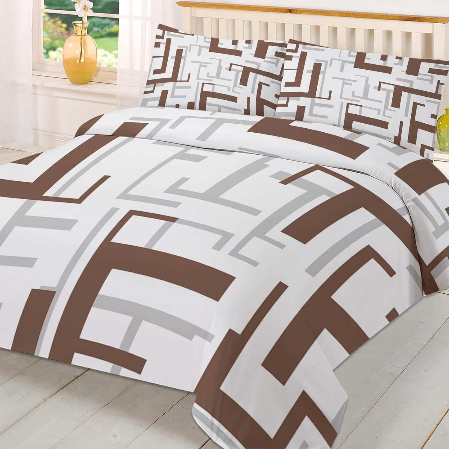 Sabolny Queen Size Modern Brown Duvet Cover Set