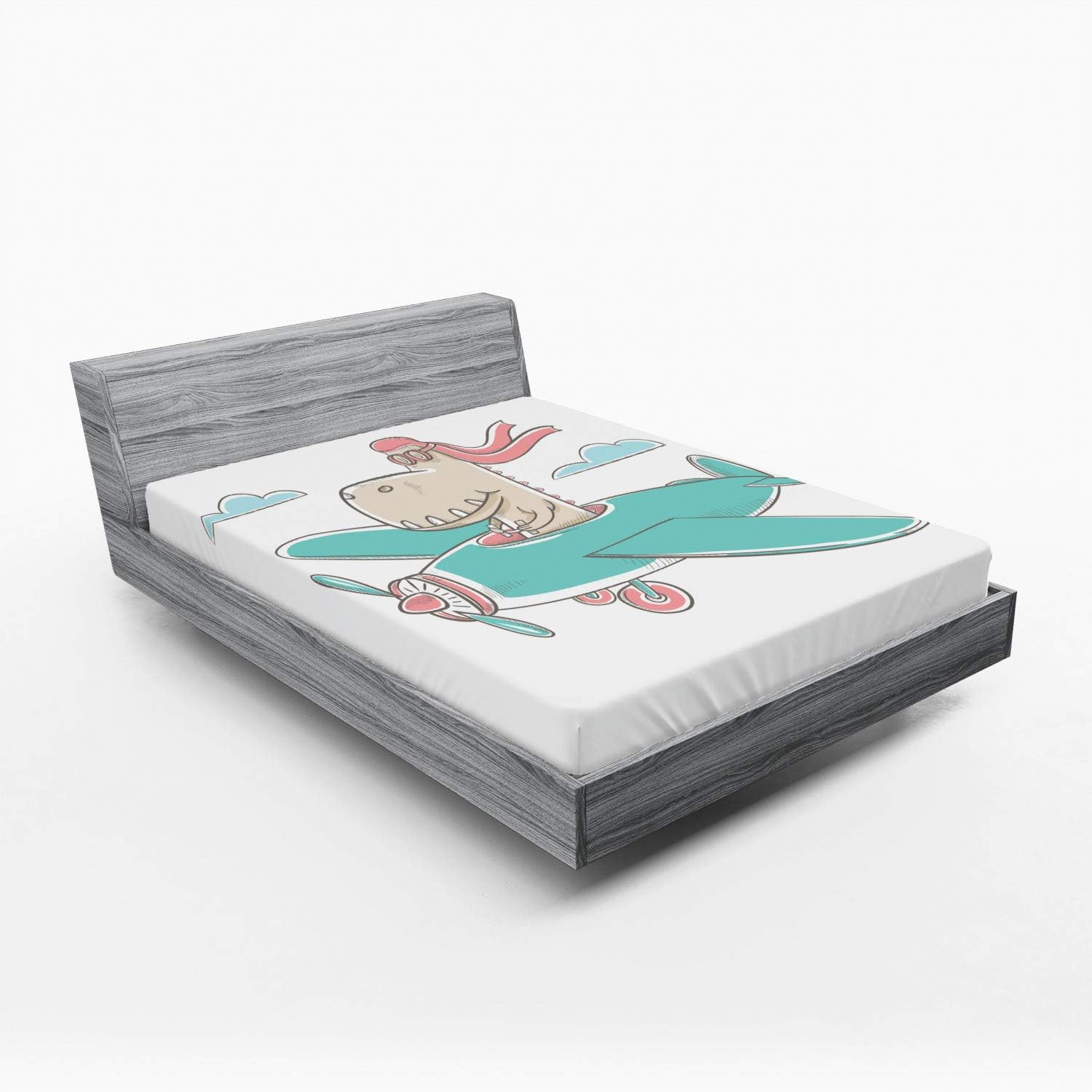 Ambesonne Dinosaur Plane Flying Sheet California King