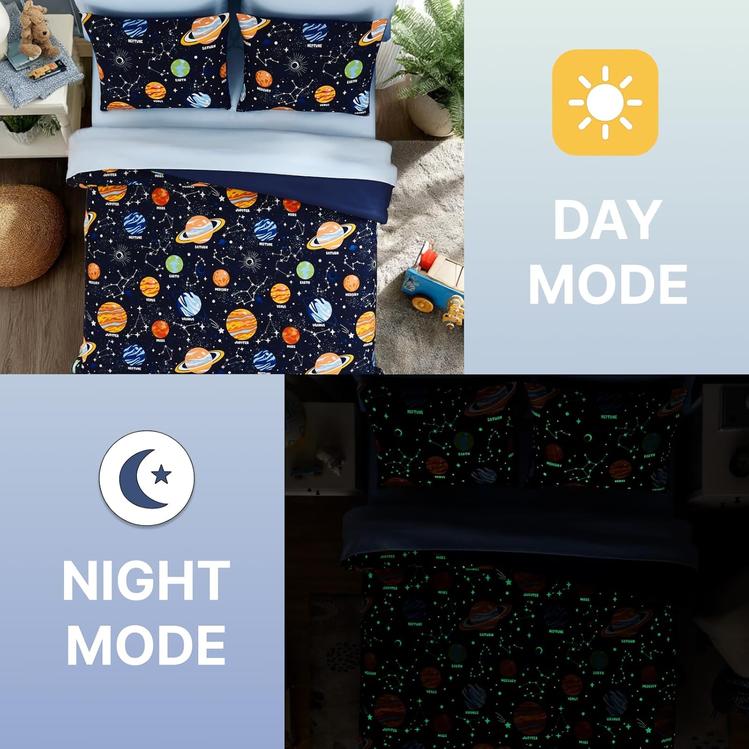 7-Piece Glow in the Dark Comforter Set for Boys
