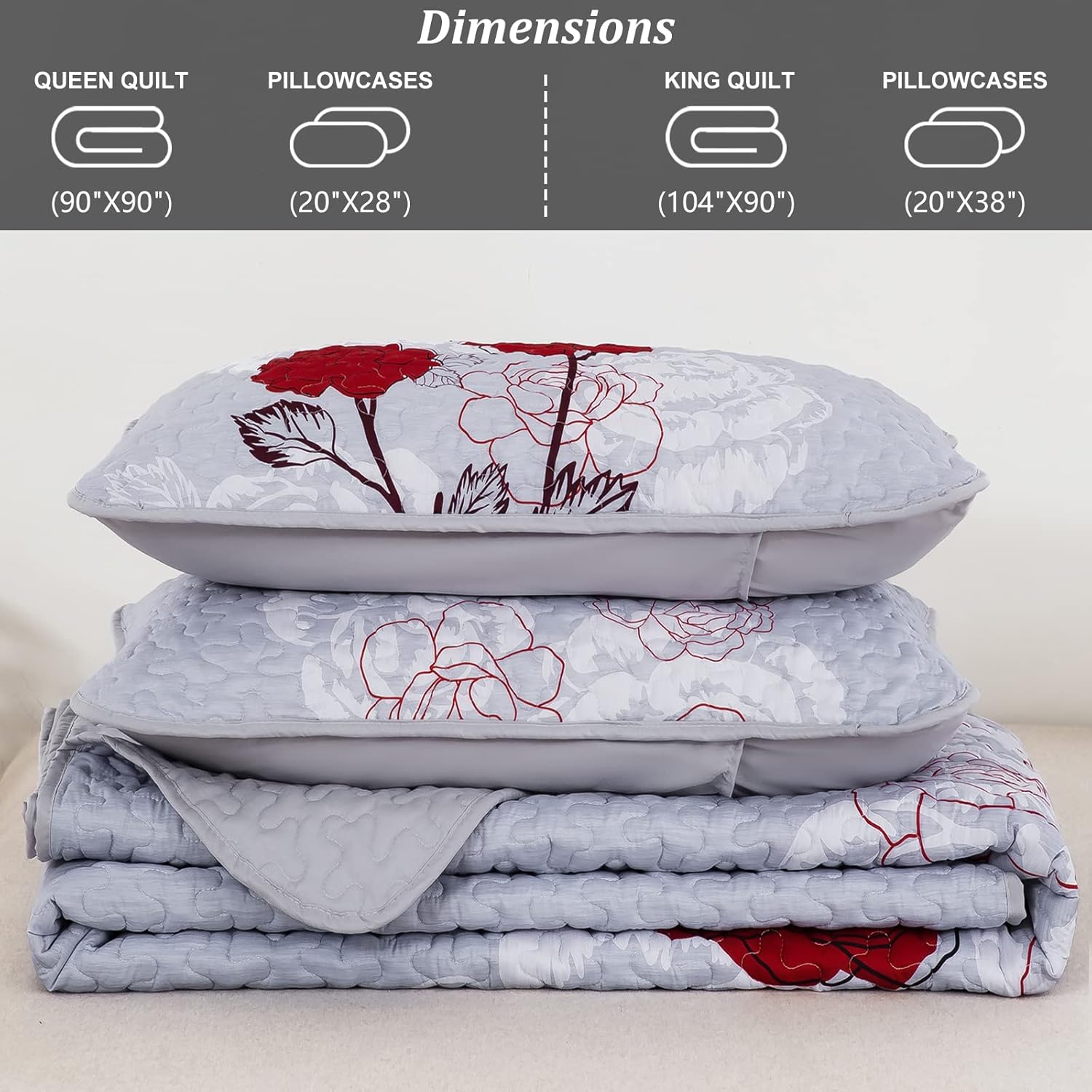 Anibedding Floral Quilt Set Queen Size 1