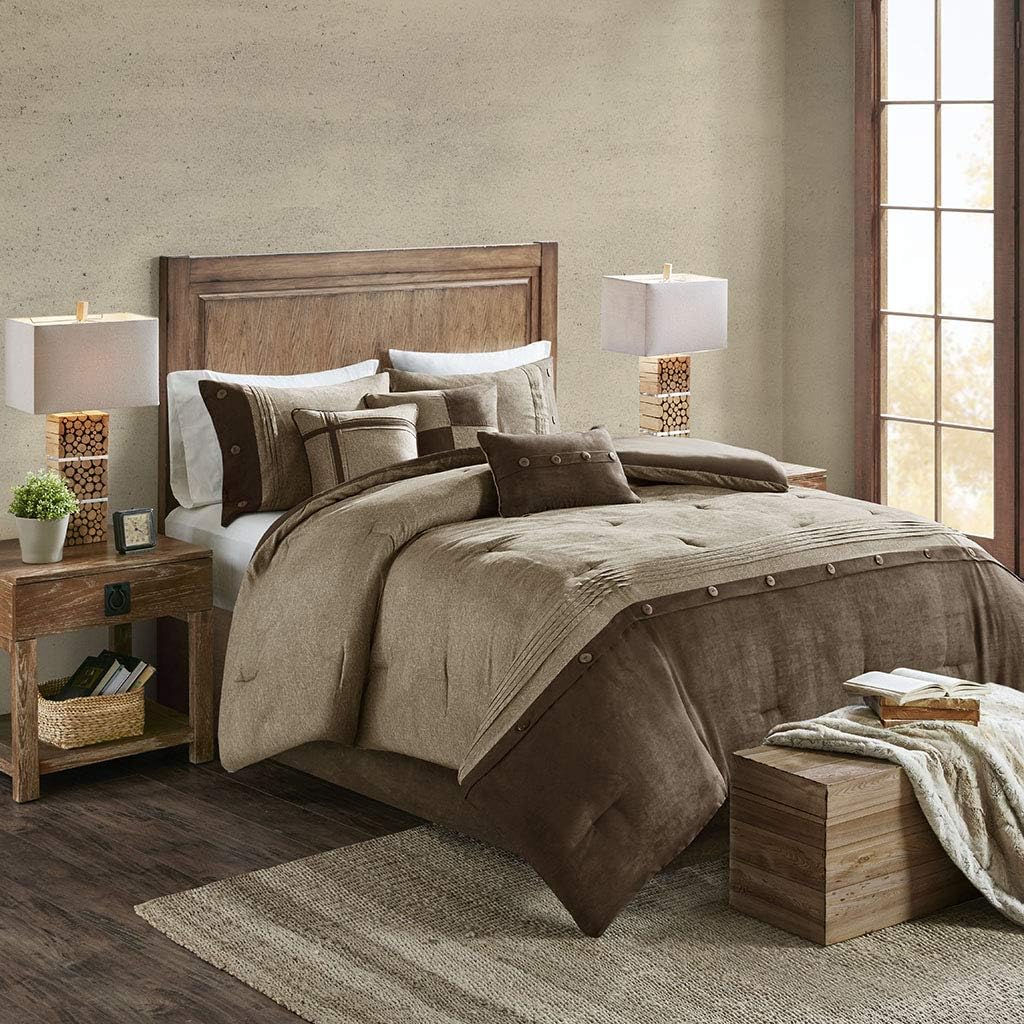 Madison Park Boone Cozy Comforter Set Faux Suede Rustic Brown 7 Piece