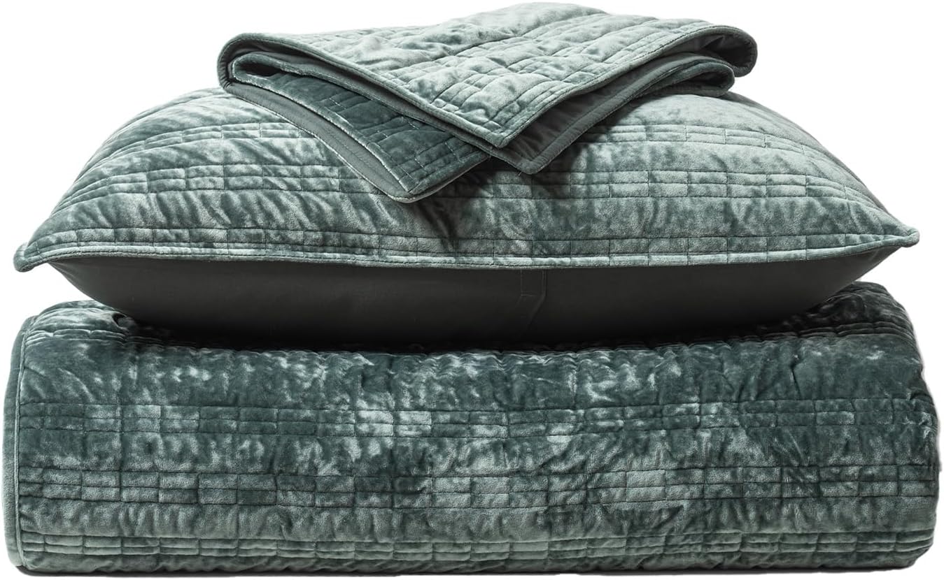 EVERGRACE Luxury Ruched Velvet Quilt King Size