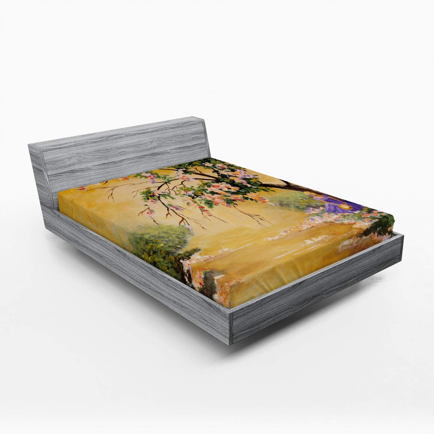 Ambesonne Landscape Fitted Sheet with Art Print