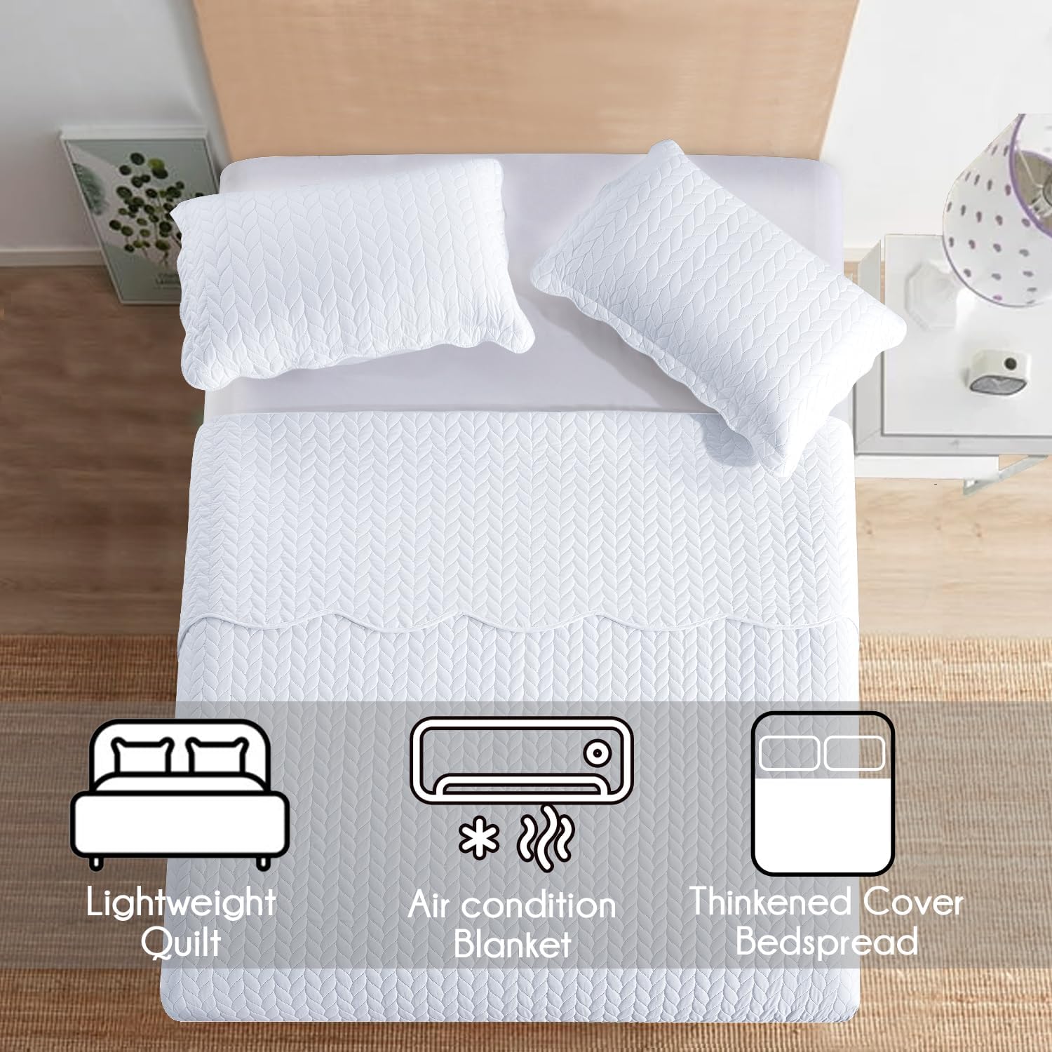 IR Imperial Rooms Queen Quilt Bedding Set - White 90x96
