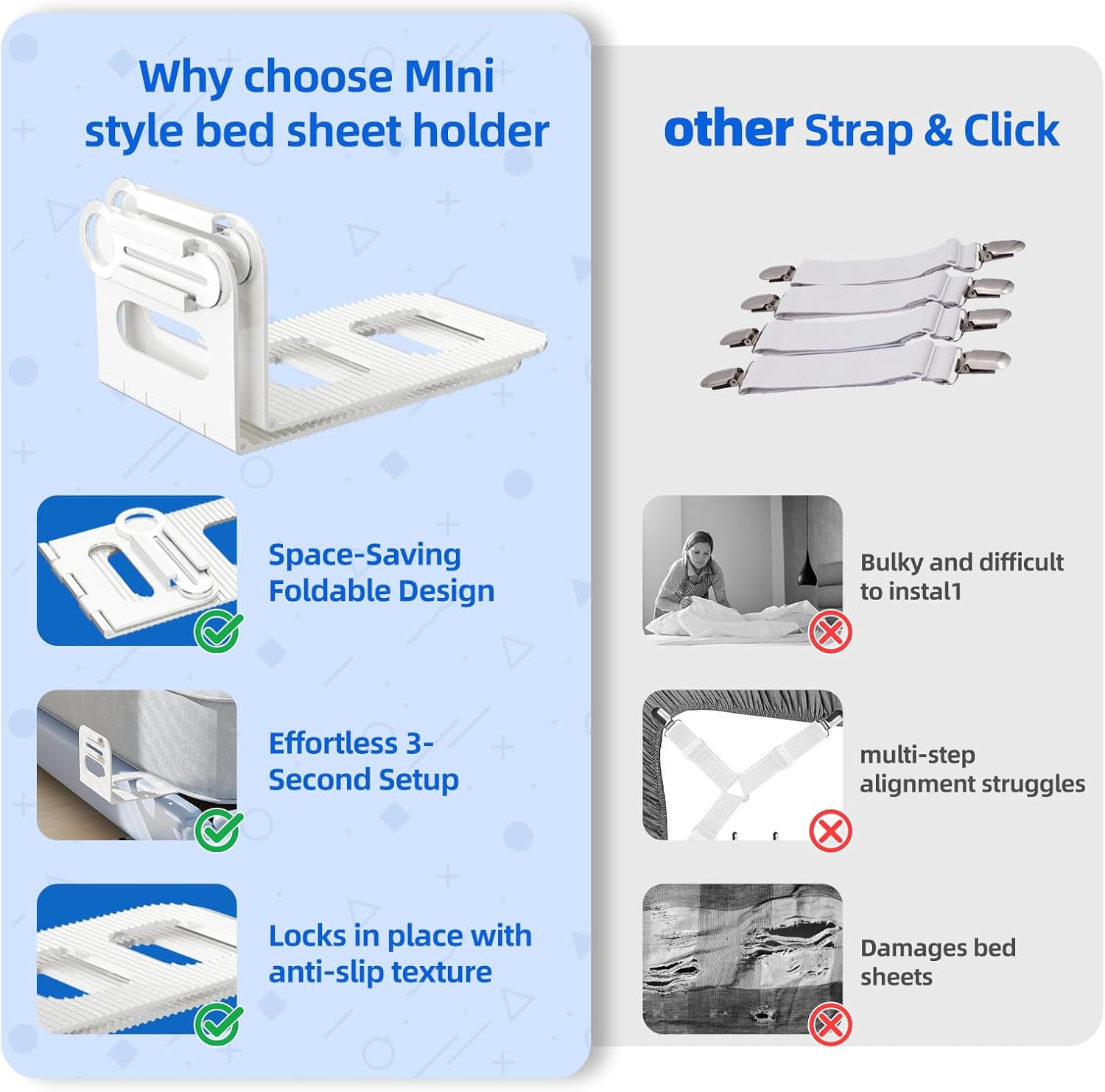 Bed Sheet Holder with Clip Universal Fit 4-Pack White