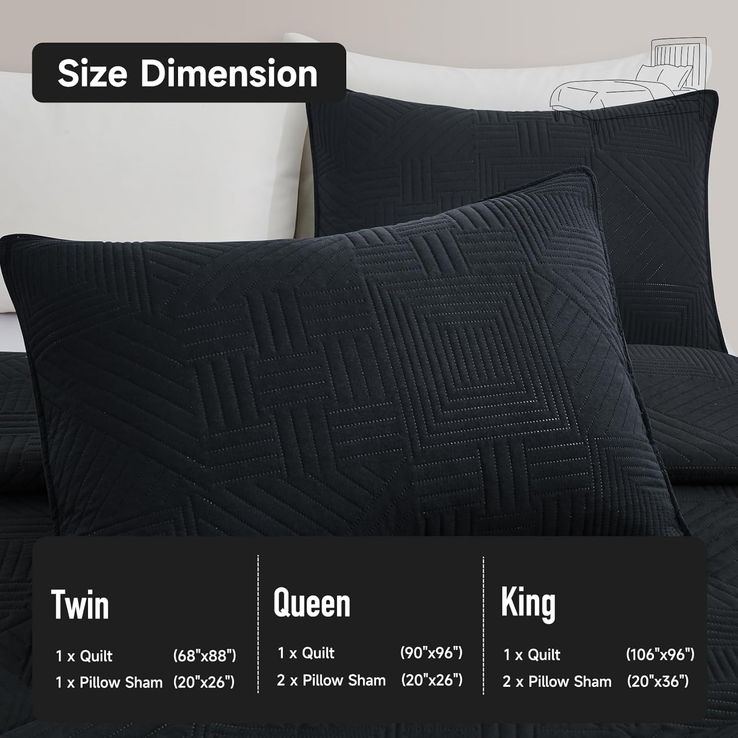 Lavsiry Black Quilt King Size with Pillow Shams