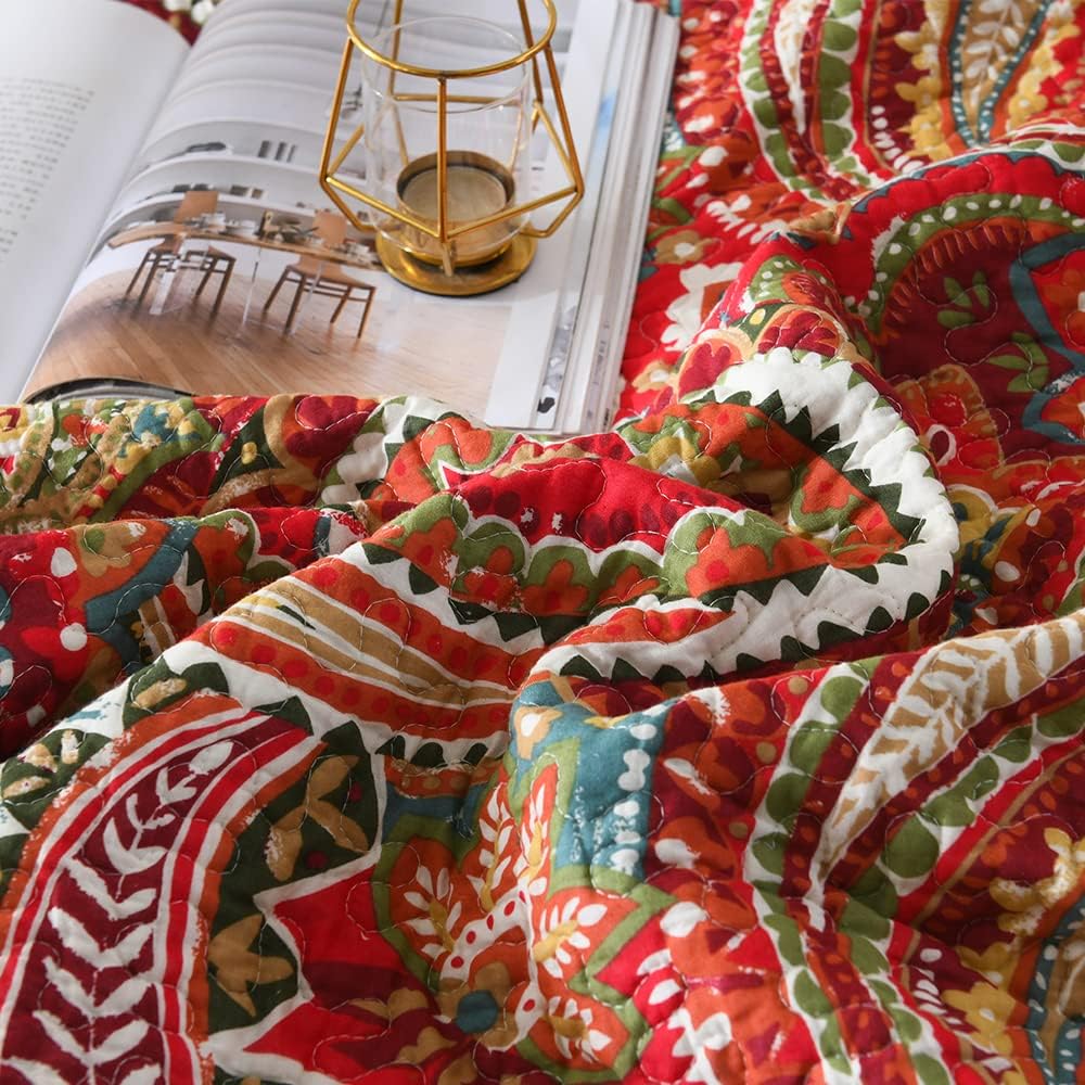 ENASAL Reversible Floral Paisley Bedspread Set Queen Size