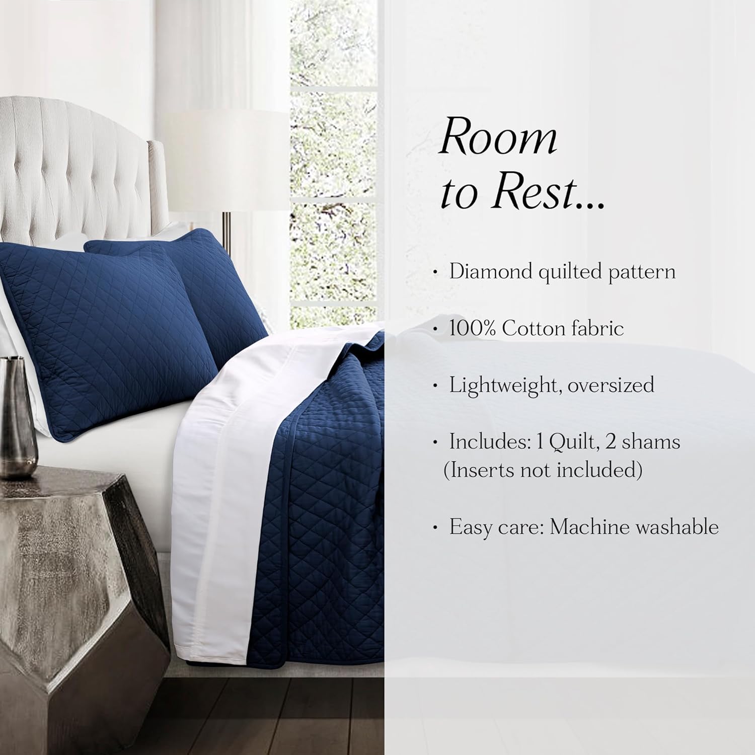 Lush Decor Ava Diamond Quilt Set 3 Piece Navy FullQueen