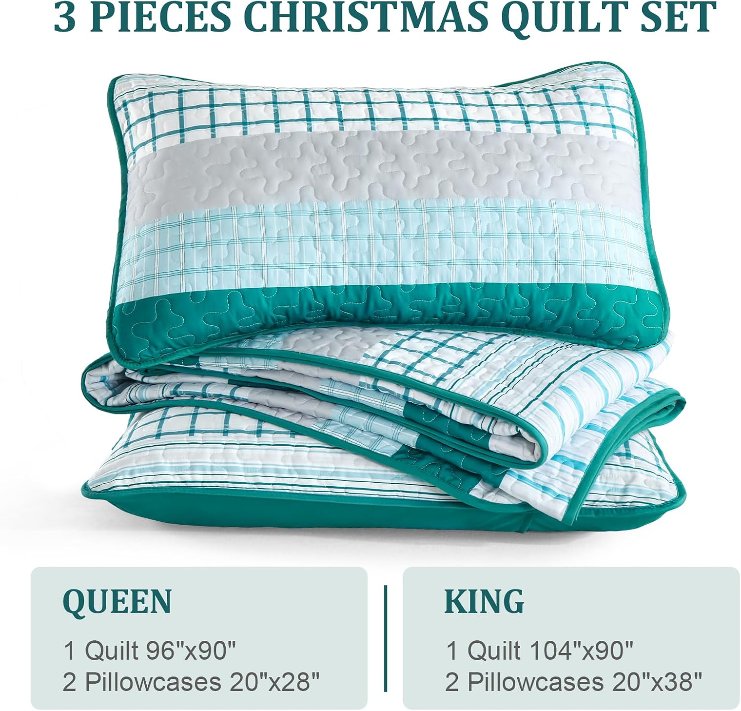 DJY Striped Quilt Set Queen Size Teal Boho