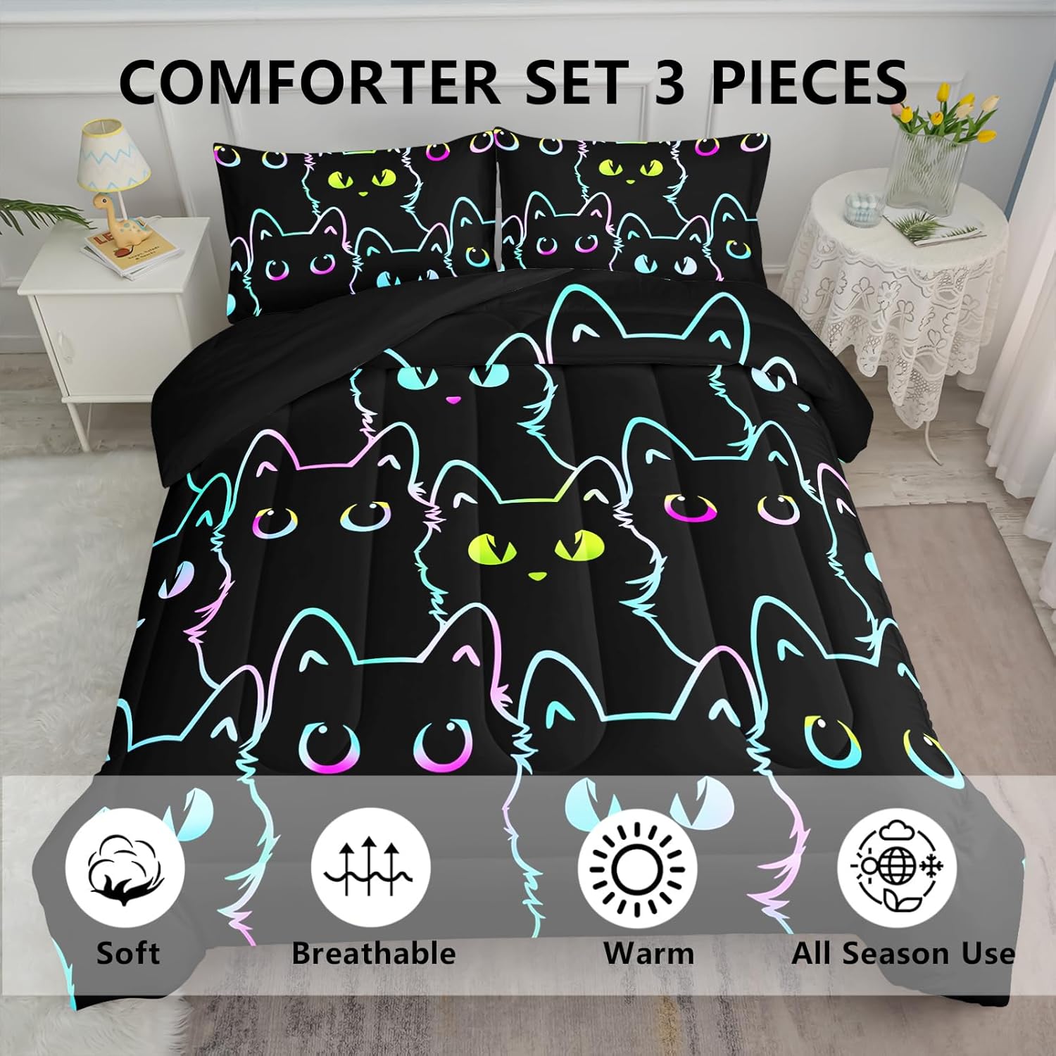 Axolotl Kids Cartoon Cat Comforter Set Twin Size 1