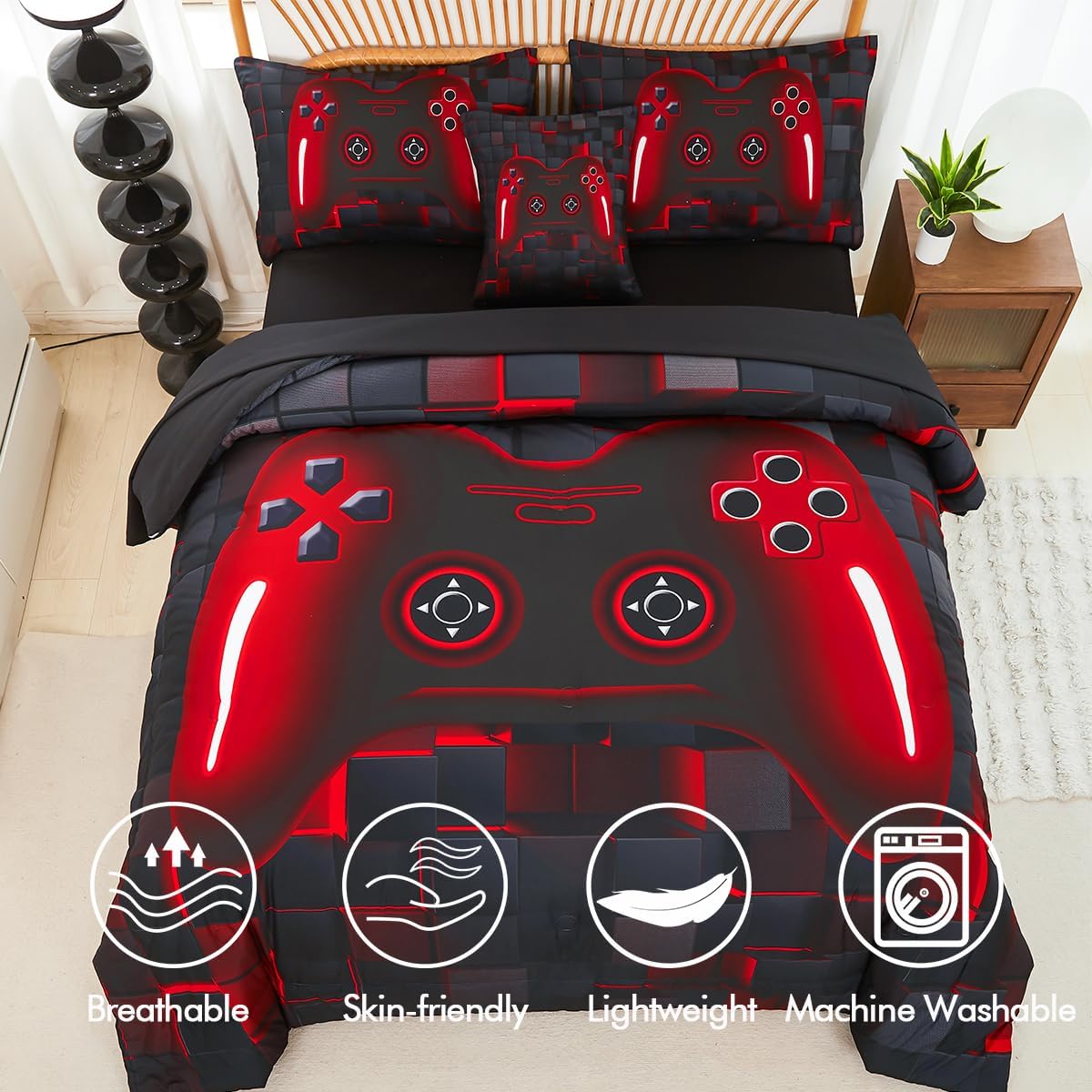 PERFEMET Boys Gaming Bedding Set Twin 6-Piece