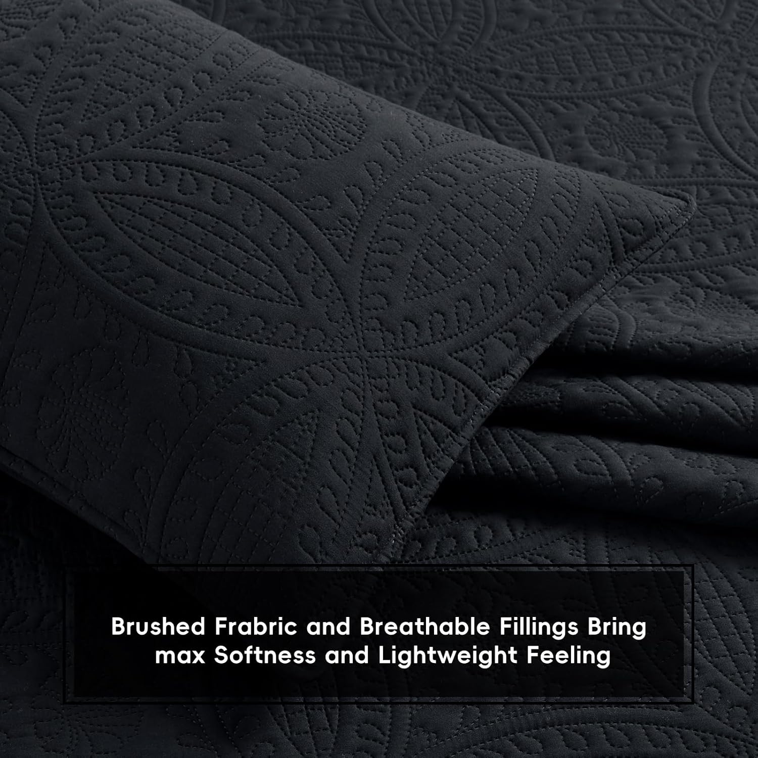 Safonory Quilt Set FullQueen Size 3 Piece Black
