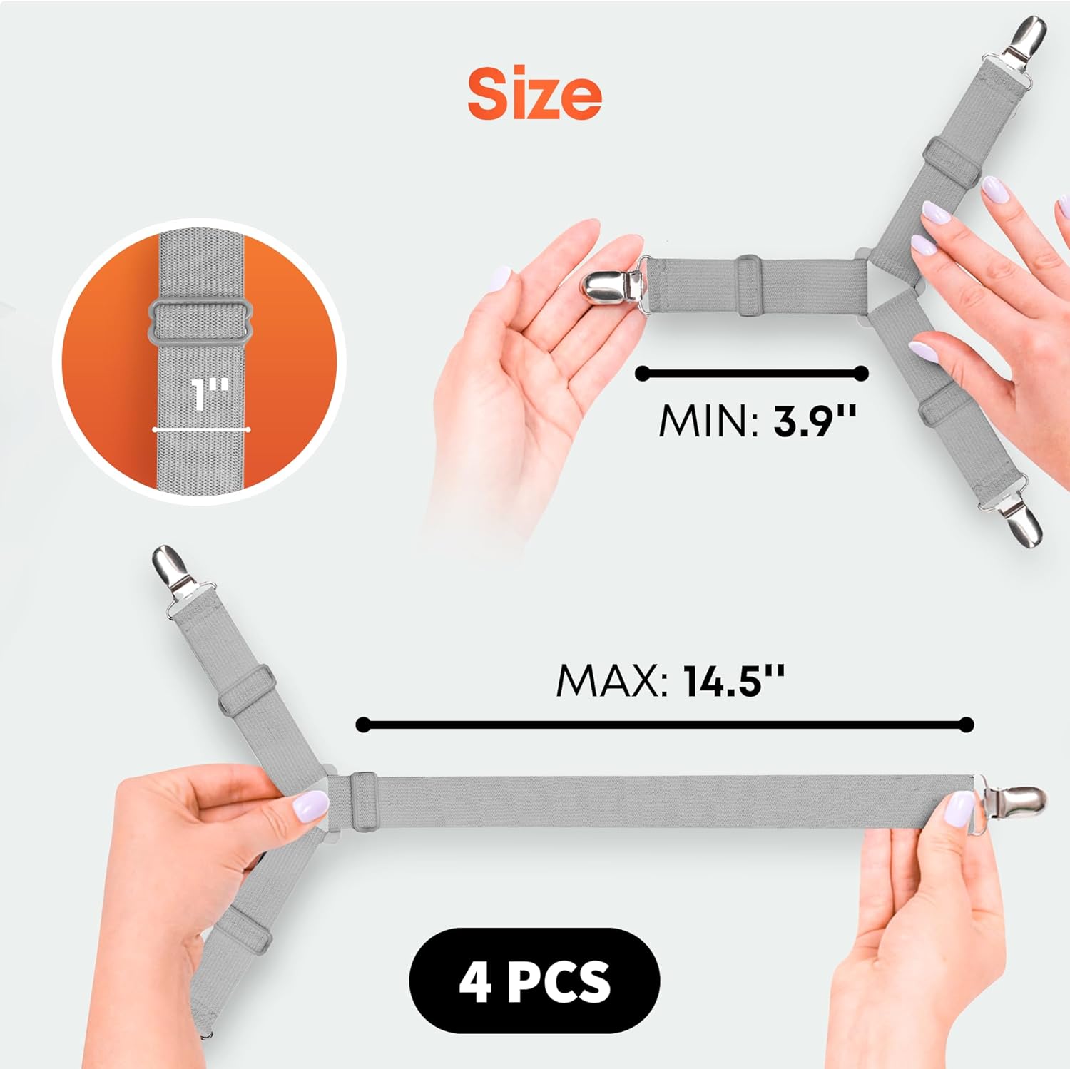 5 Stars United Bed Sheet Straps Set - 4 Pcs Grey