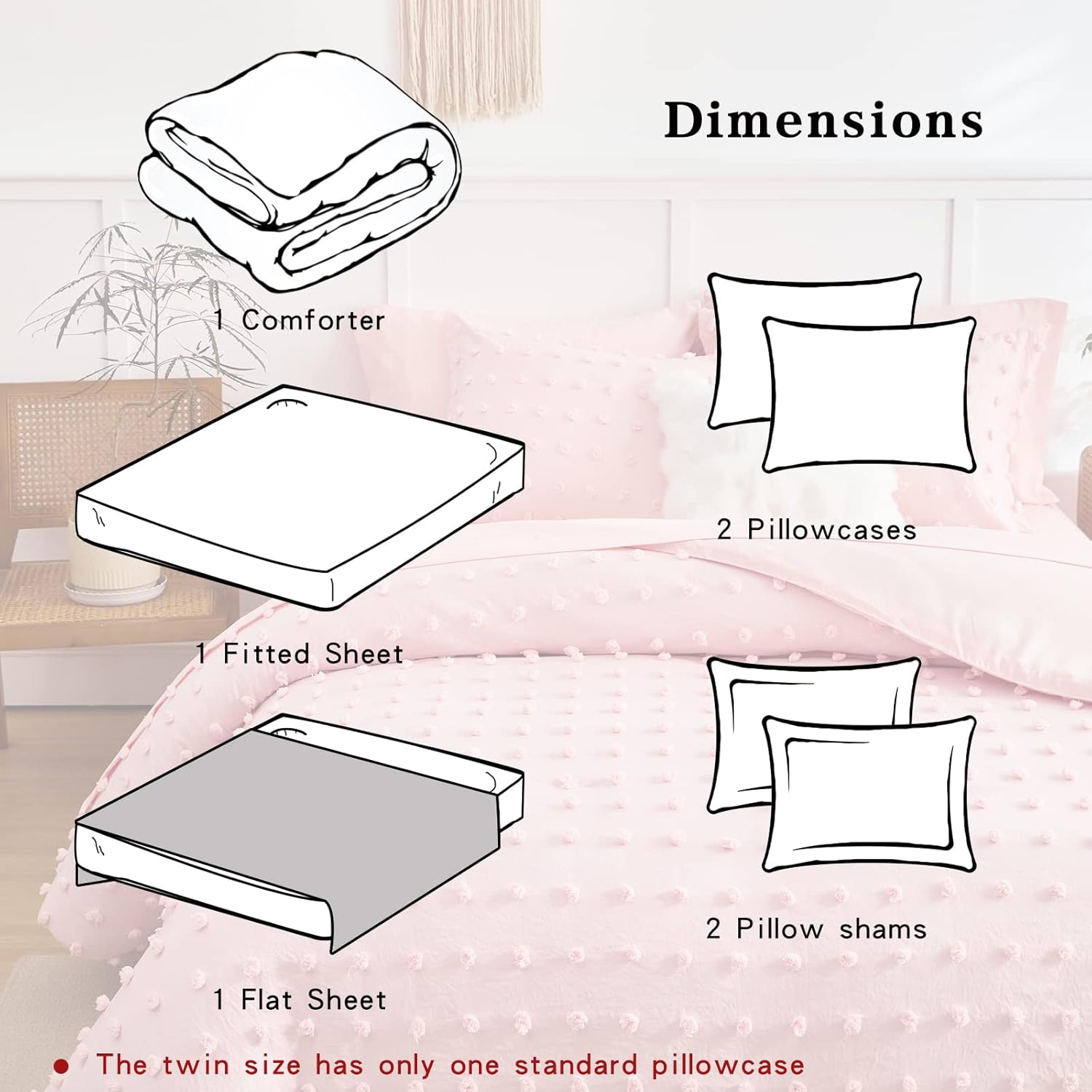 Flysheep 7 Piece Queen Bed in a Bag with Pom Pom Design