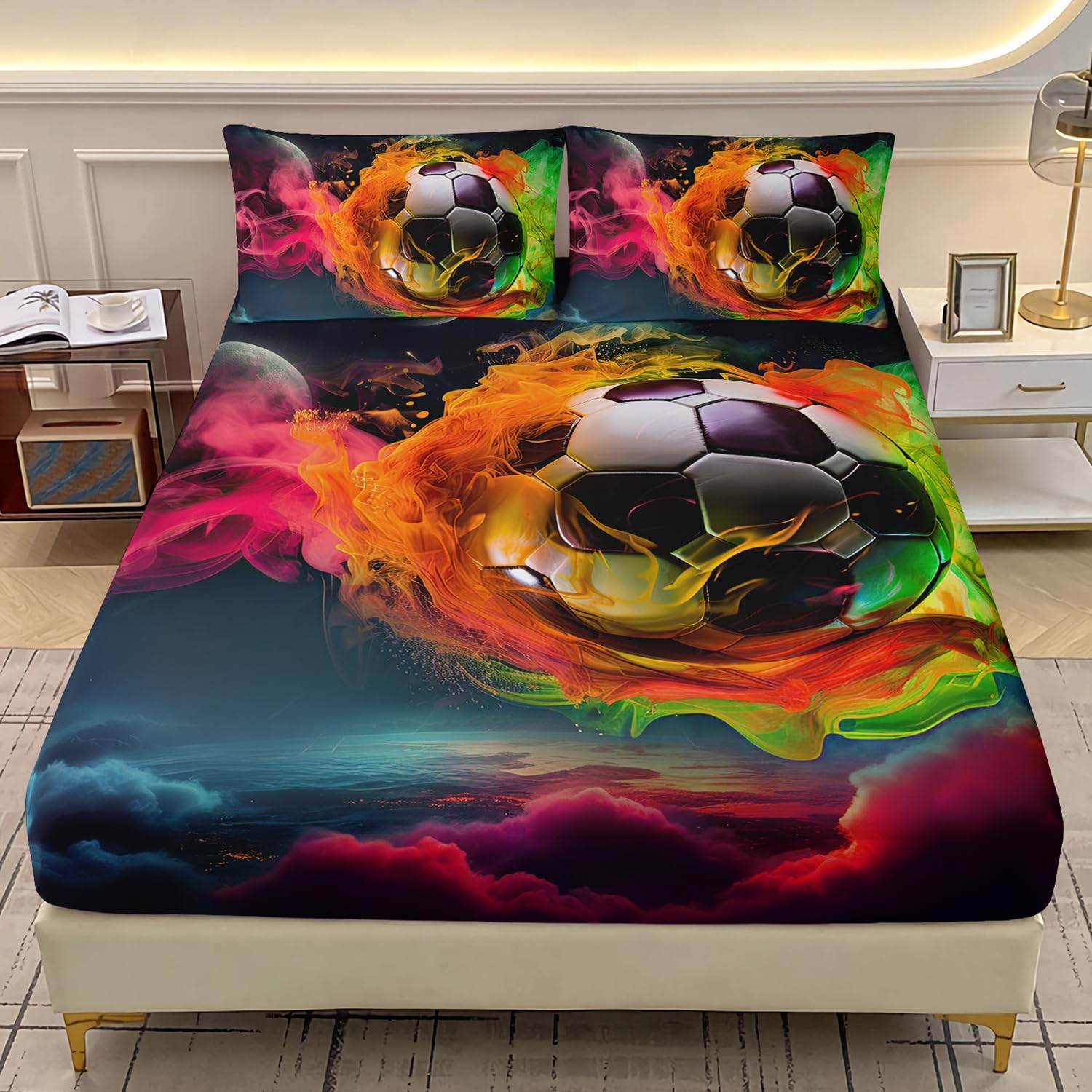 AILONEN Football Pattern Twin XL Fitted Sheet Set 3Pcs