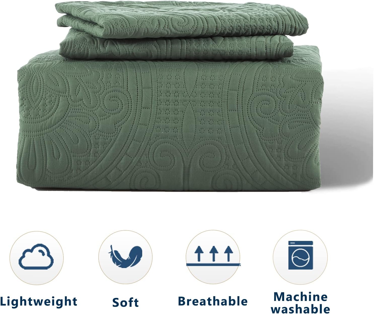 Anluoer Quilt Set Olive Green Embossed