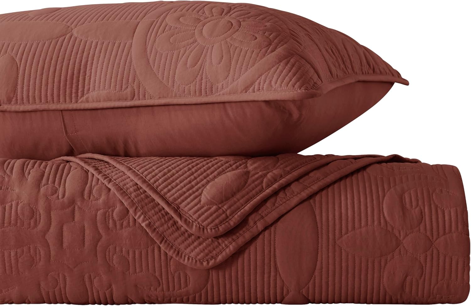 B2EVER Damask Quilt Cal King Bed Set Burnt Orange