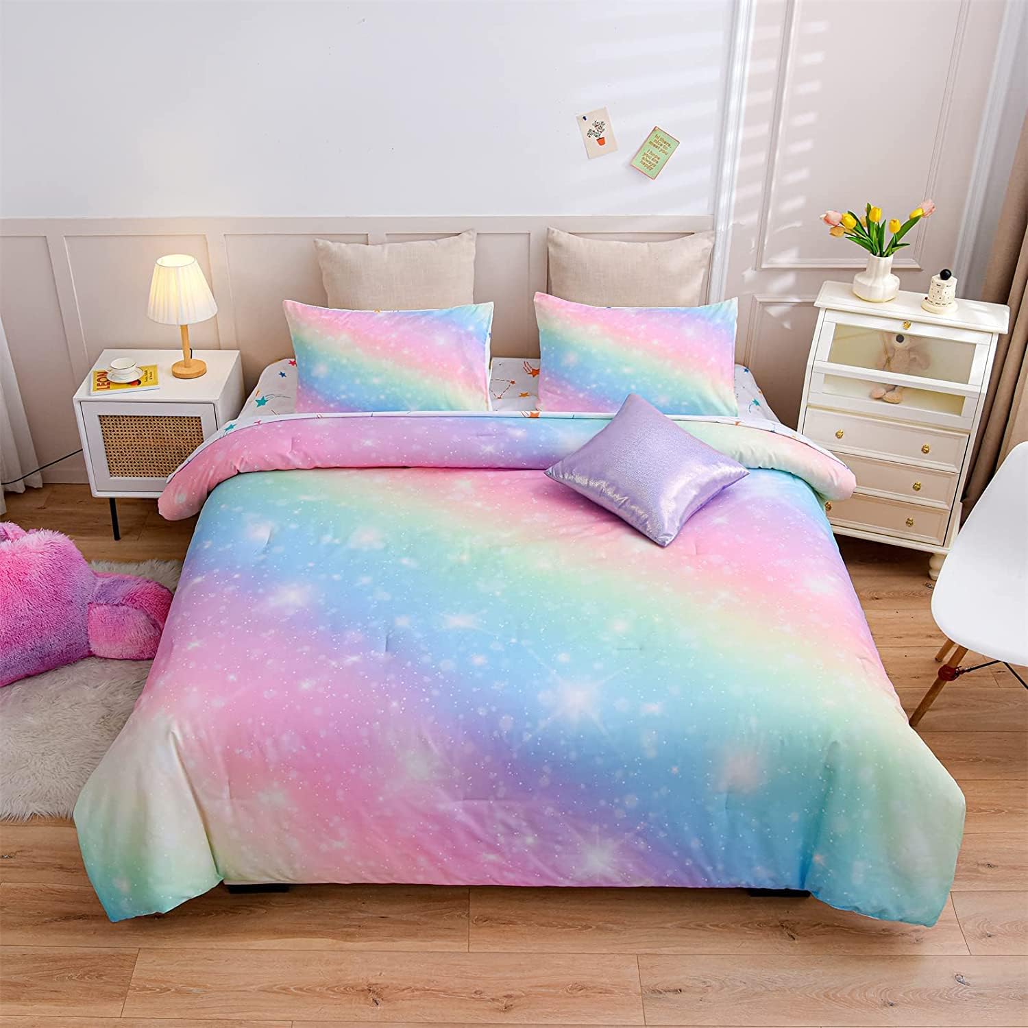 A Nice Night 6Pcs Gradient Glitter Bedding Set for Girls